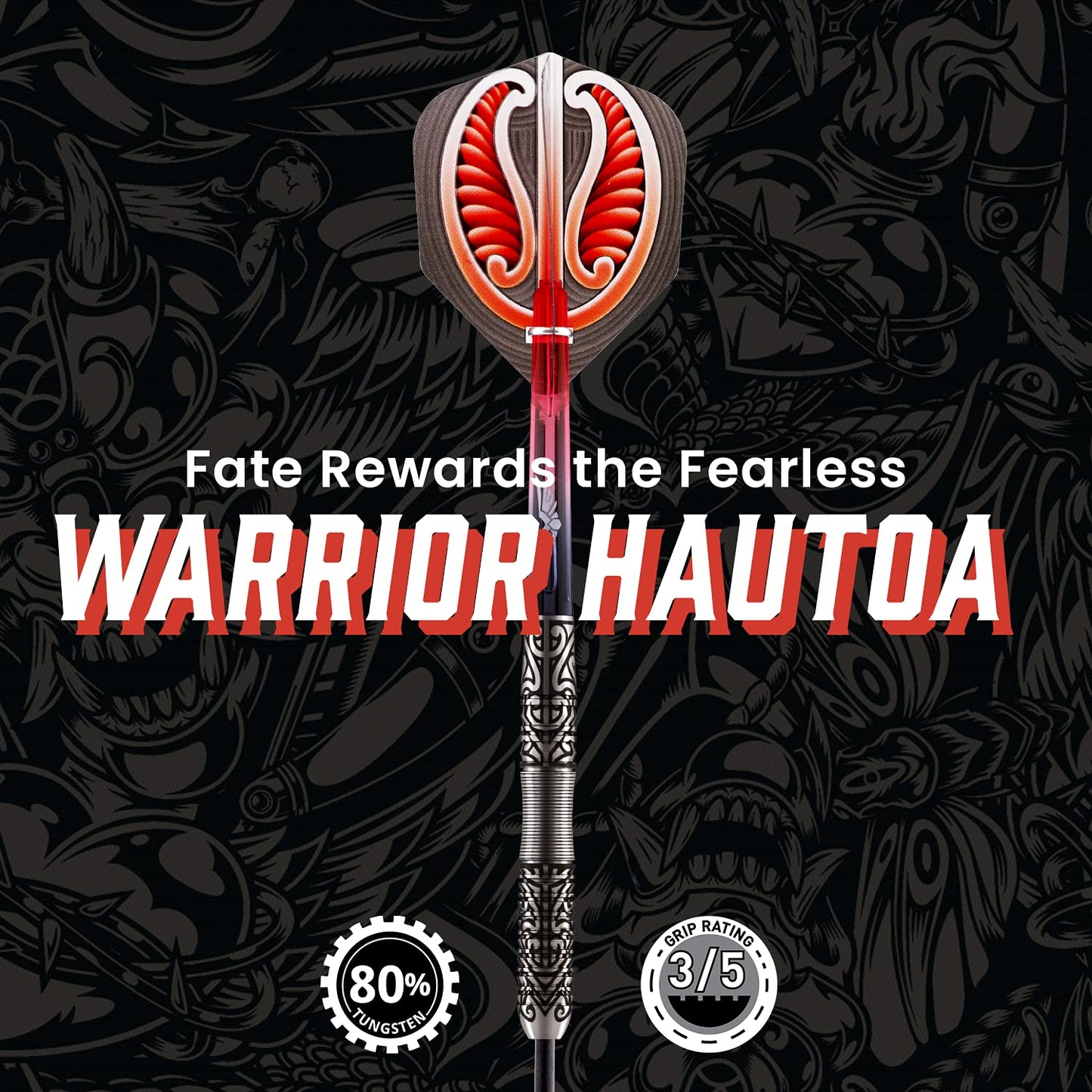 Shot! Darts Warrior Hautoa Steel Tip Dart Set Centre Weighted 80% Tungsten Barrels 26gm