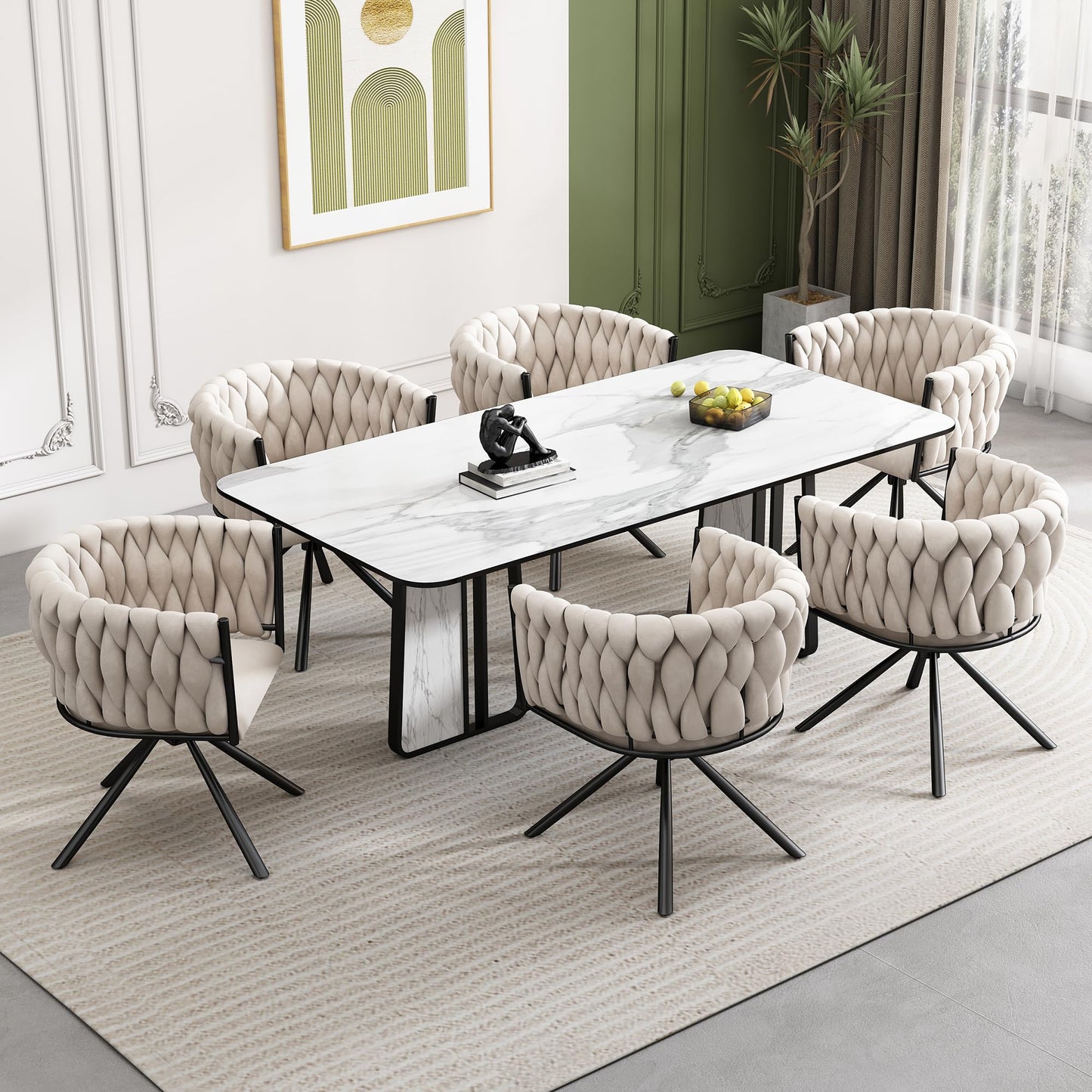 Ball & Cast Dining Chair with Armrests Set of 6, Armchair, Upholstered Seat, with Armrests, Seat Width 56 cm, Metal Legs, Velvet Coating, Load