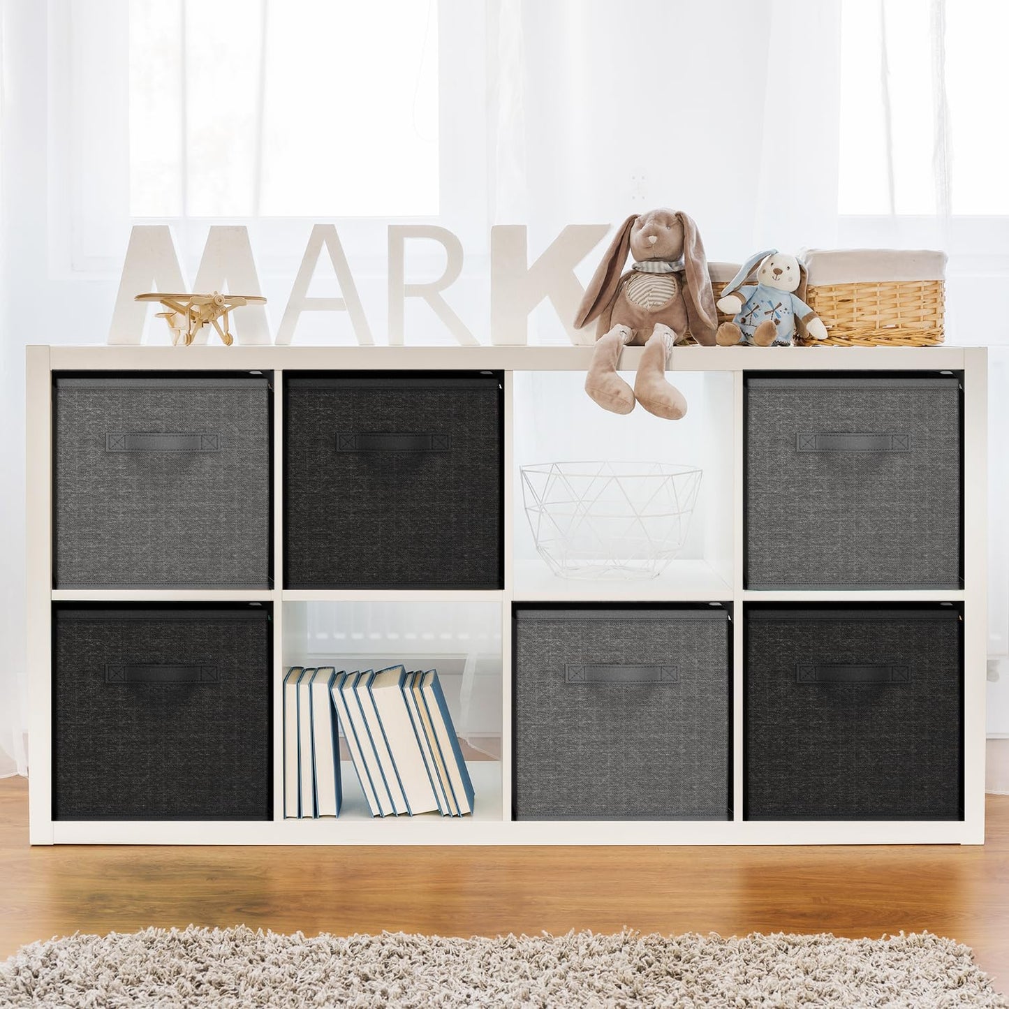 Nestl Foldable 9 Cube Storage Organizer Bins, Black Fabric Storage Cubes, 11-Inch Square Cube Storage Bins for Closet, Bedroom, Playroom and More