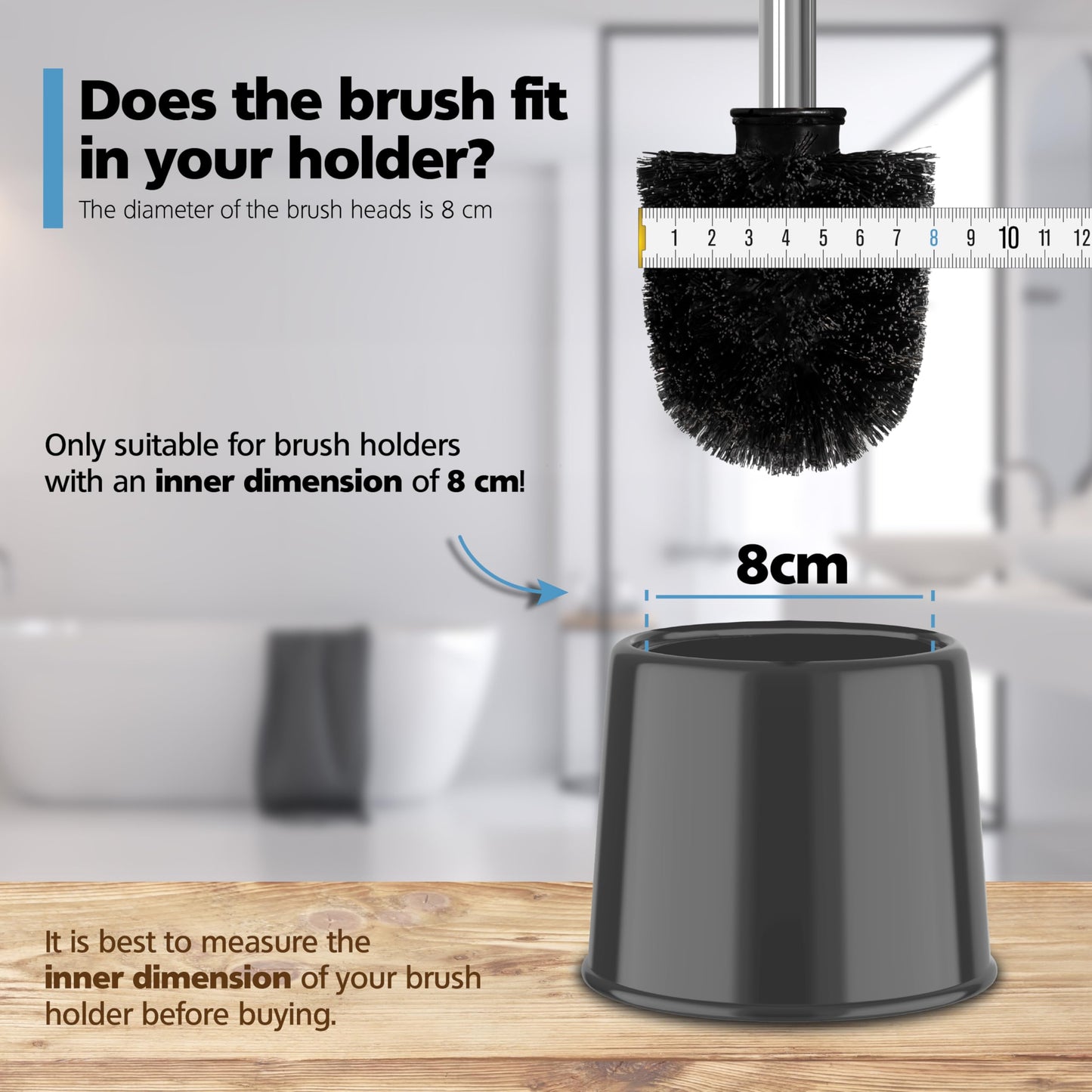 Nirox Set of 4 Toilet Bowl Brushes Black 8 cm, Steel Handle
