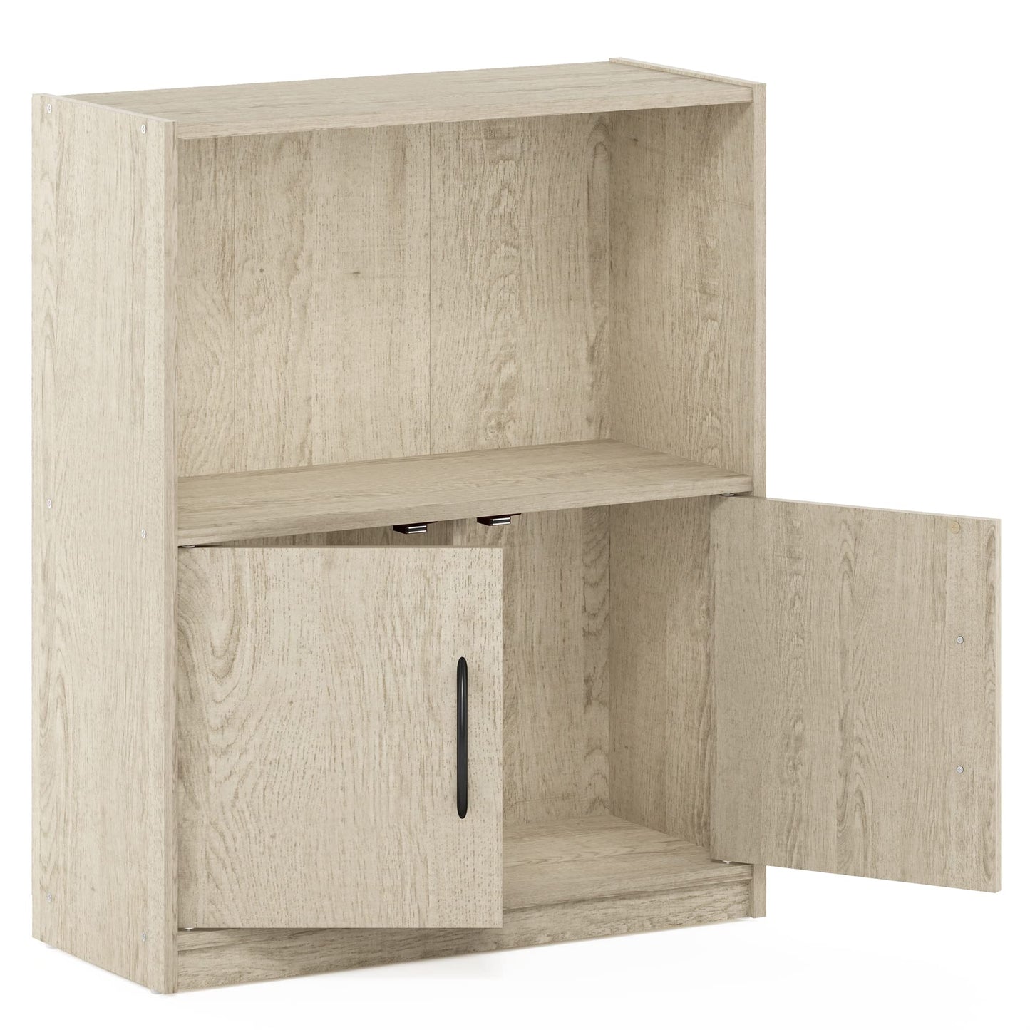 Furinno GRUEN Book Shelf, 2-Tier Bookshelf, Bookcase with Open Shelf with 2 Doors Storage Cabinet, 9.3 x 21.8 x 27, for Living Room, Bedroom