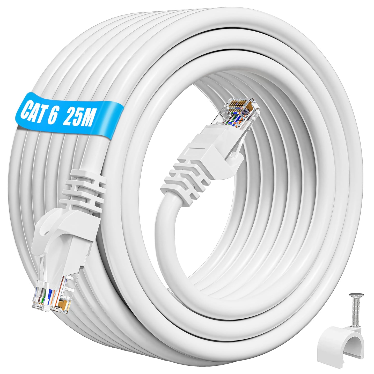 ikbc Ethernet Cable 25m, Cat 6 Ethernet 25m High Speed Internet Cable, Gigabit RJ45 Network Cable 23AWG, UTP LAN Cable 25 meter Outdoor Indoor White