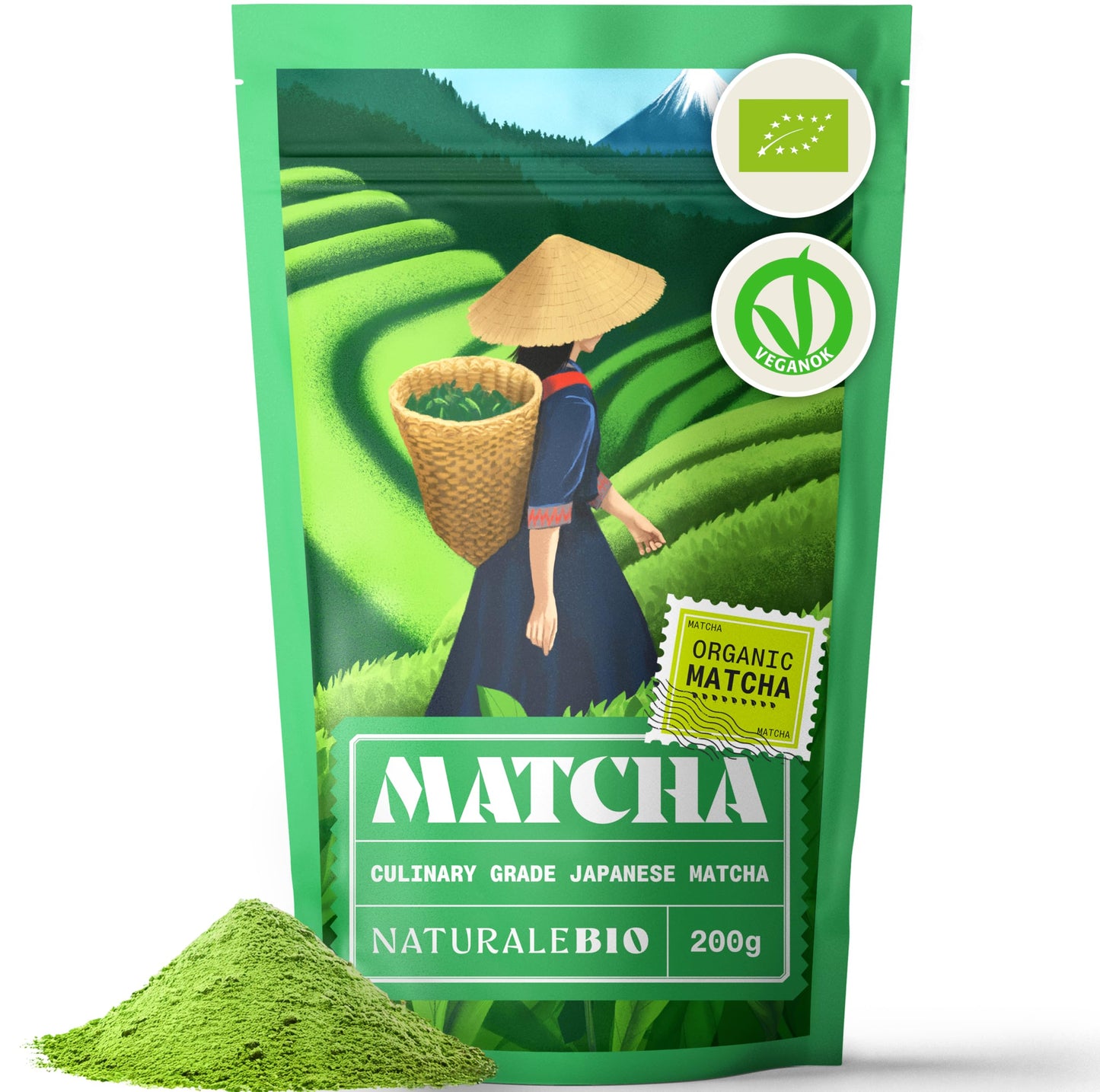 NaturaleBio Japanese Organic Matcha Green Tea Powder - Culinary Grade - 200 gr. Tea Produced in Japan, Uji, Kyoto. Use for Cooking, Baking, Smoothie