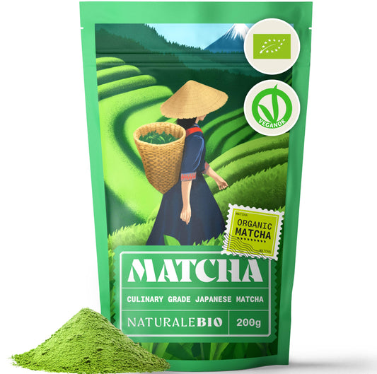 NaturaleBio Japanese Organic Matcha Green Tea Powder - Culinary Grade - 200 gr. Tea Produced in Japan, Uji, Kyoto. Use for Cooking, Baking, Smoothie