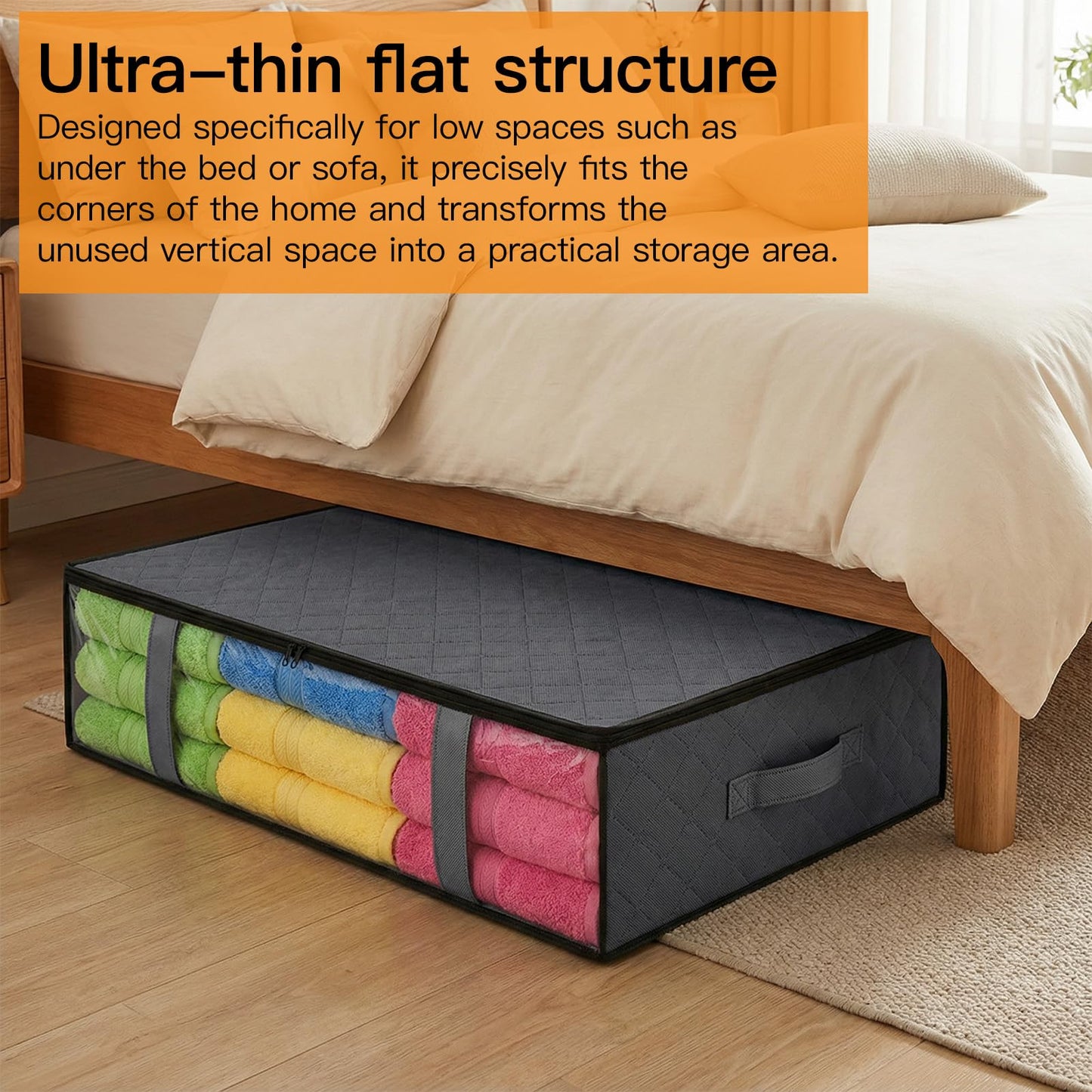 Eulihent 4 Pcs Under Bed Storage Boxes, 60 x 45 x 15 cm, Bed Box, Duvet Storage