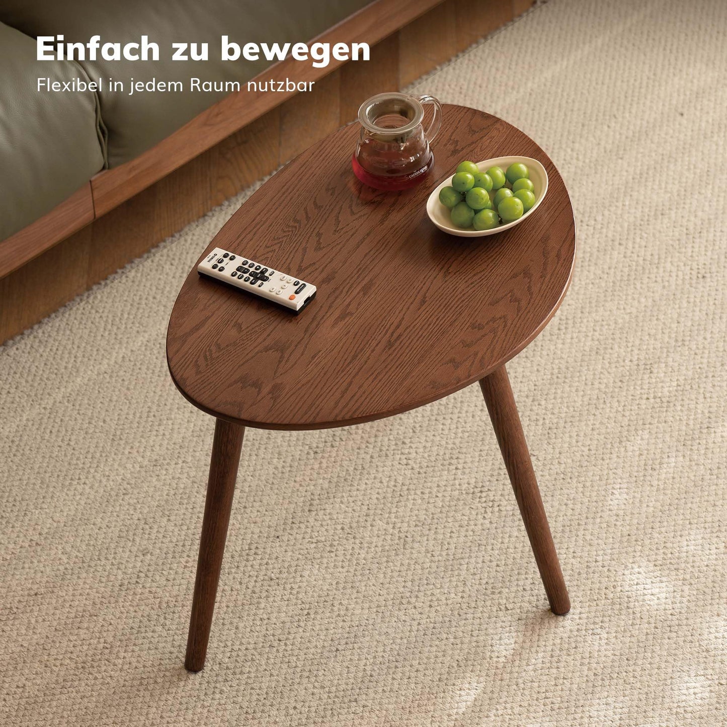 YESWOOD Solid Wood Side Table, Oak Coffee Tables, Oval Side Table with Natural Wooden Legs, Pebble Shape for Living Room and Balcony