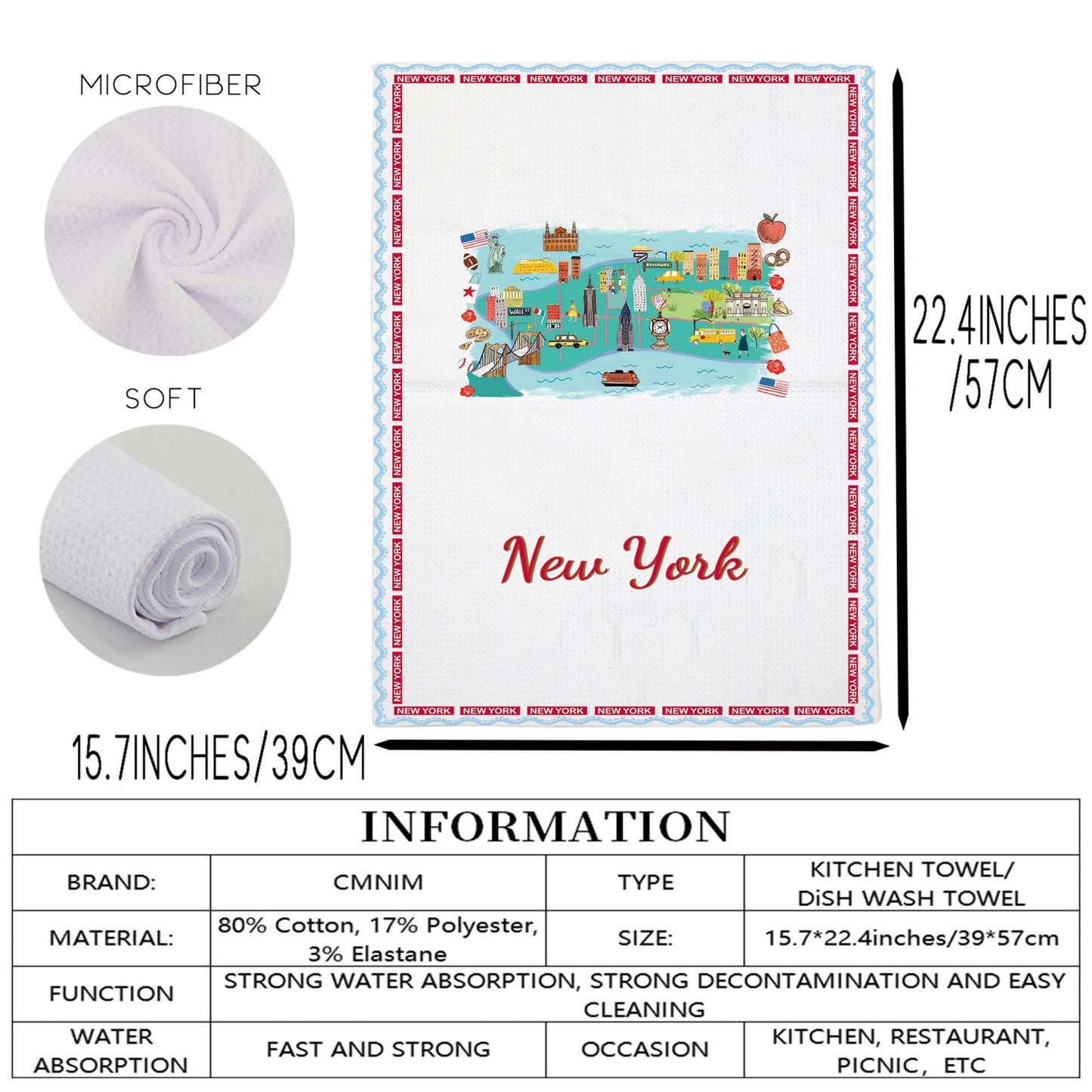 AKTAP New York Kitchen Towel New-York Themed Gifts New Yorks Kitchen Decor New York's City Hand Towel NewYork Souvenirs Gifts
