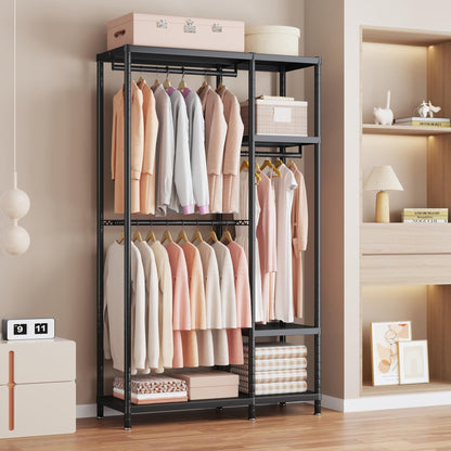 Enjinkail Clothes Rail, 195cm Tall Metal Open Wardrobe with 6 Shelves