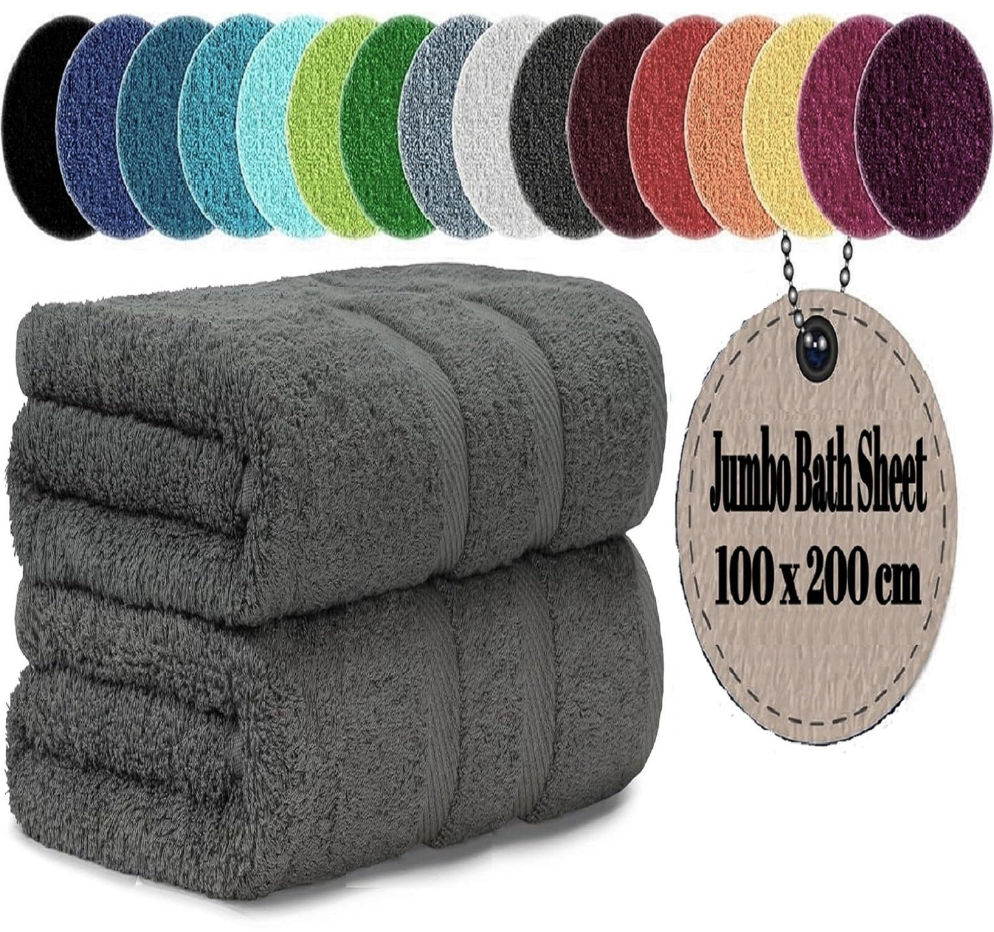 LoomTrove Pack of 2 Extra Large Jumbo Bath Sheets 100 x 200 cm 100% Egyptian Combed Cotton XL Towels Quick Dry Big Bath Sheet Super Soft Hotel