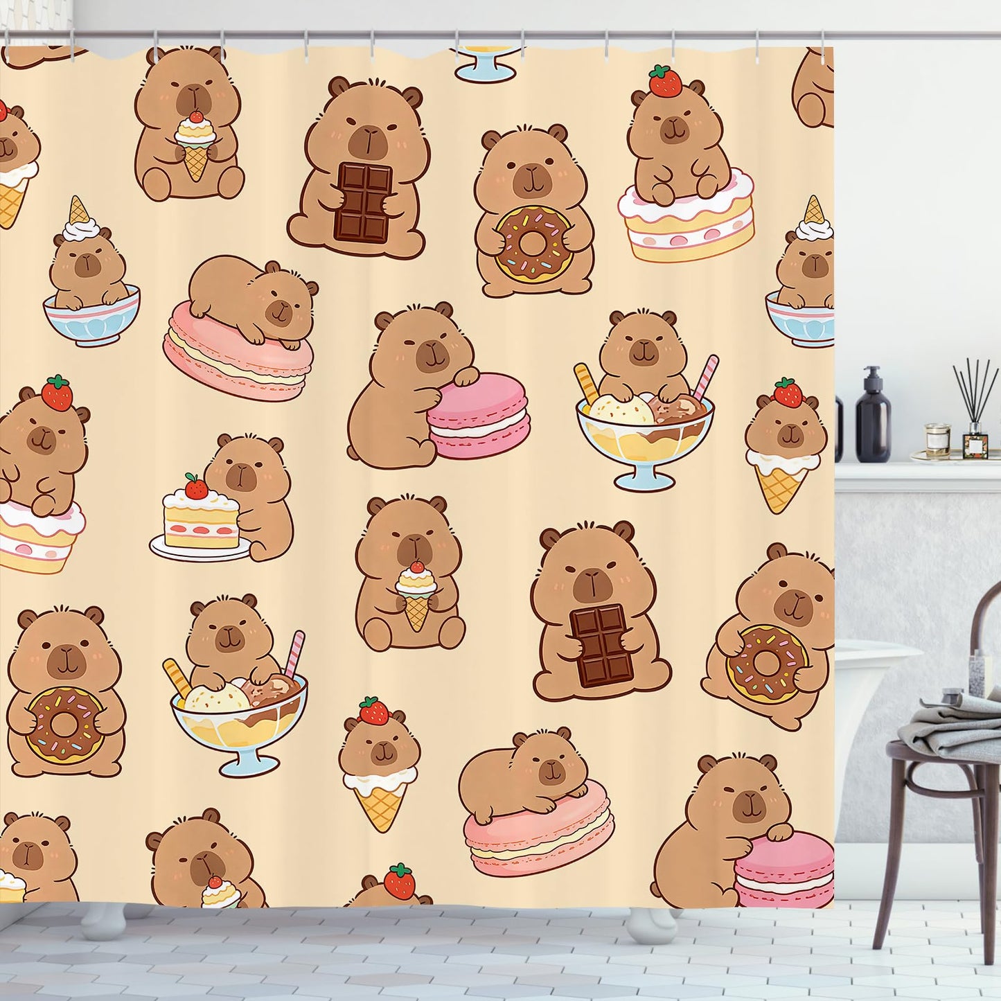 Newhomestyle Cute Capybara Shower Curtain, Capybara Theme Waterproof Bathroom Curtain, Quick Dry Polyester Bathtub Bath Curtain with 12 Hooks