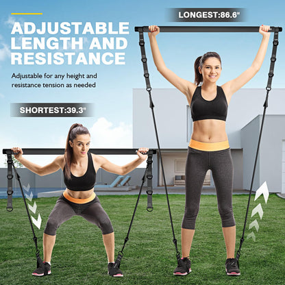 Pilates Bar, Pilates Bar Kit with Resistance Bands, Adjustable Multifunctional Pilates Workout Equipment for Men & Women, Portable Home Gym Pilates