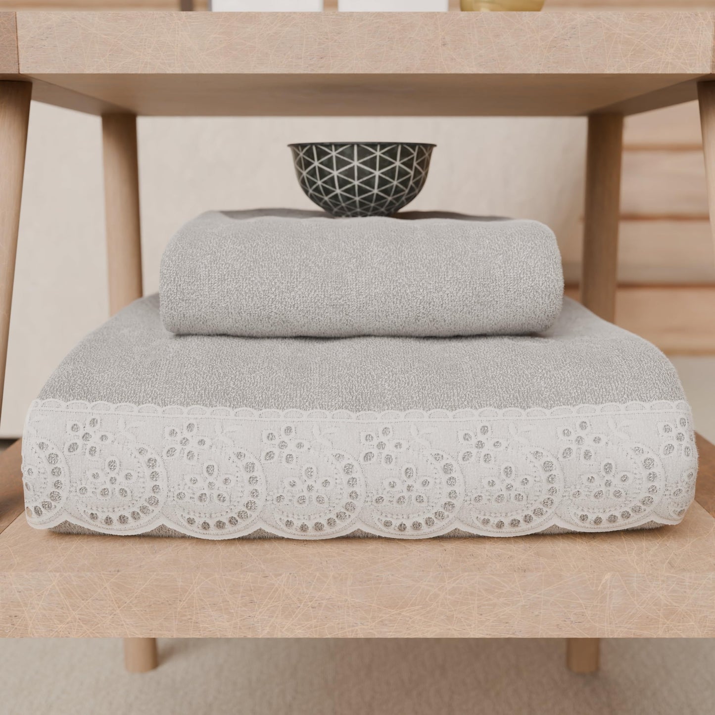 PETTI Artigiani Italiani - 100% Cotton Terry Bath Towels, 1+1 Towel Set, 2 Pieces, 1 Face Towel and 1 Hand Towel, Light Grey