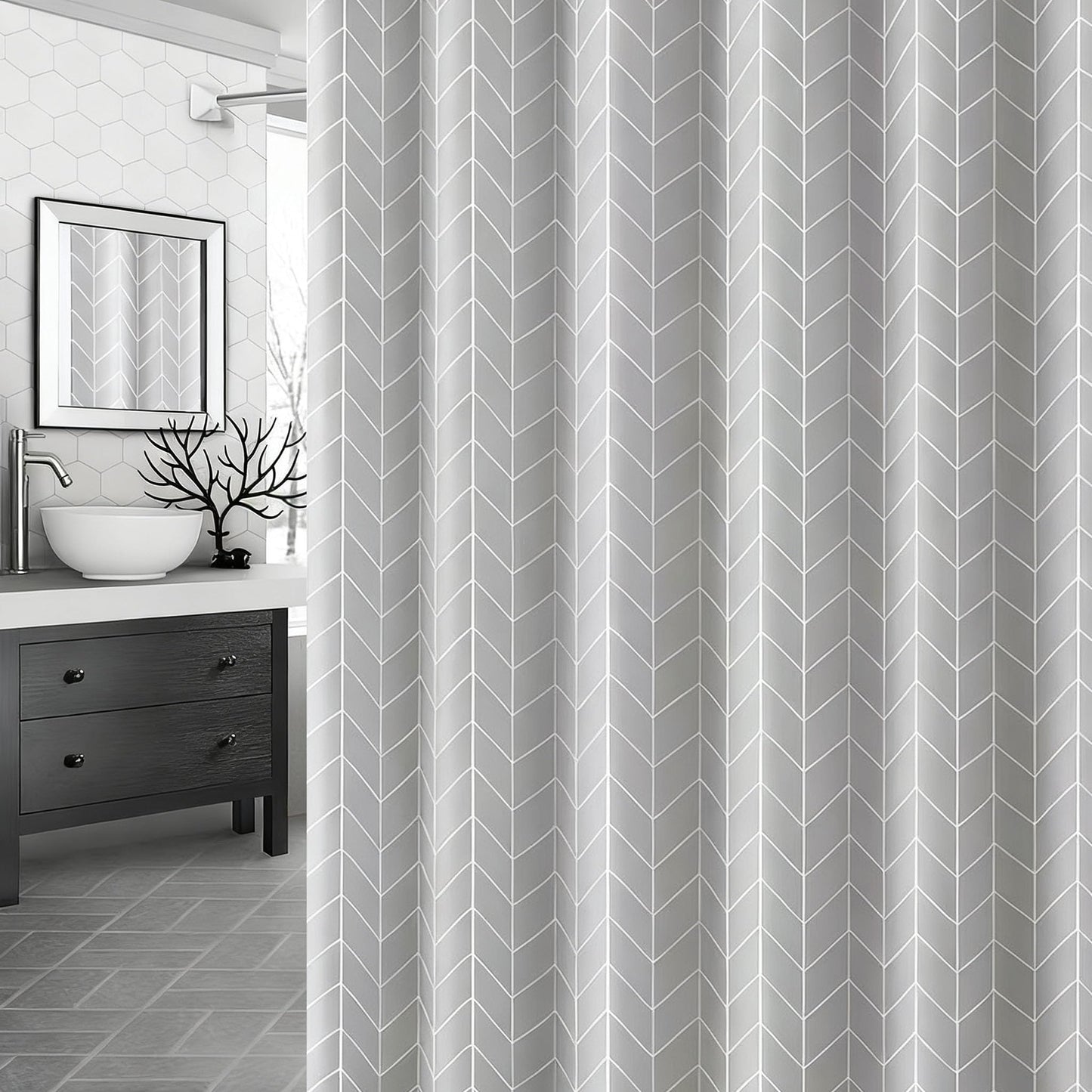 TGYIMENG Shower Curtain for Bathroom - Mould and Mildew Resistant - Grey, 180 x 180 cm (71 x 71 Inch) Water Repellant PEVA Fabric