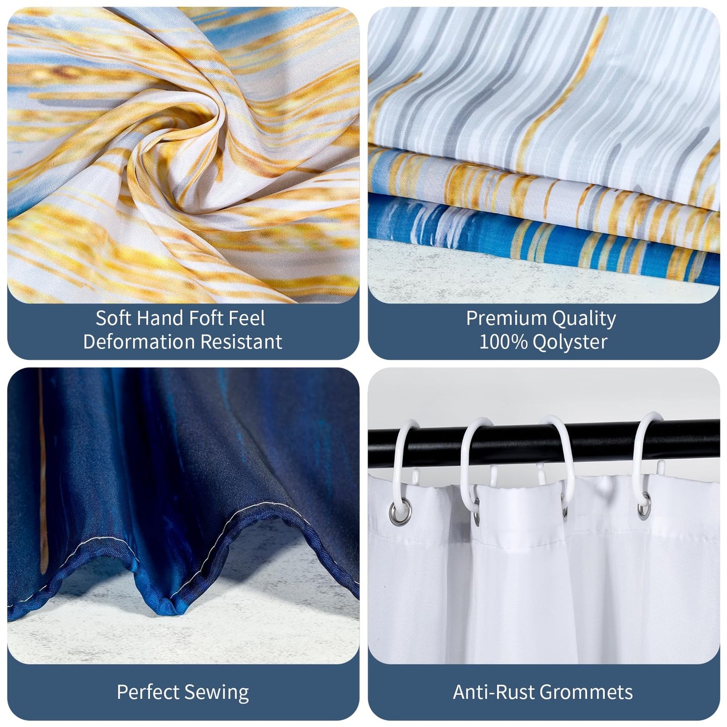 Lirzxin Shower Curtain for Bathroom, Waterproof Shower Curtains Polyester Abstract Geometric Stripes Gradient Theme Modern Thick Mildew Resistant