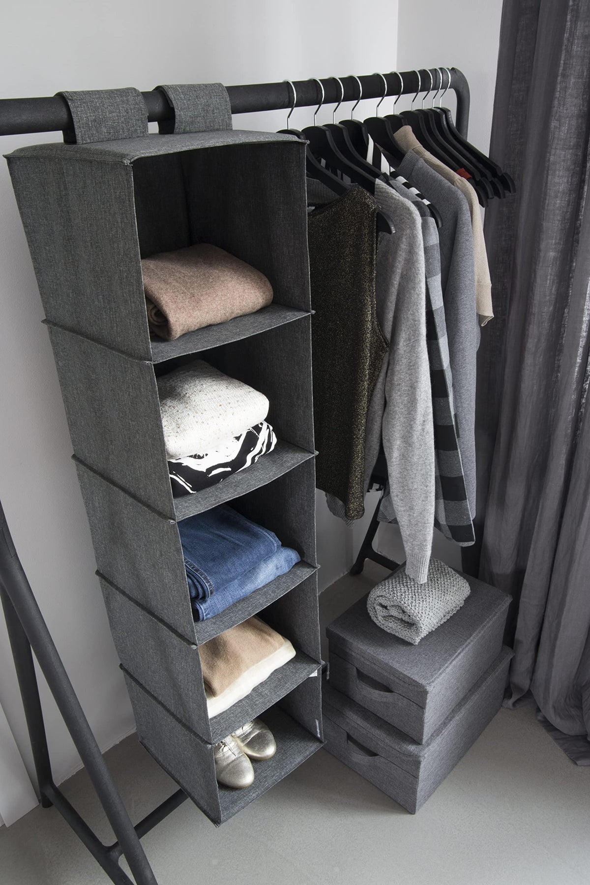 Bigso Box of Sweden Foldable Soft Medium Storage Box for Home and Office - Canvas Wardrobe Organiser with Lid
