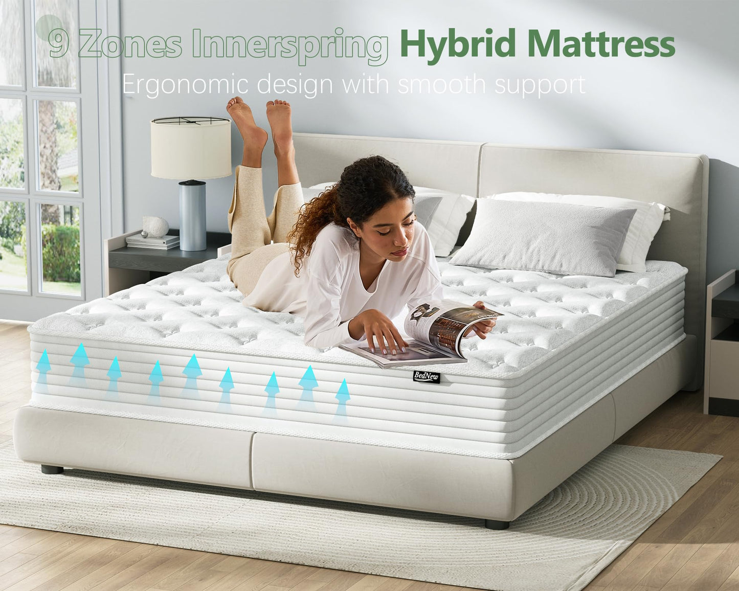 Bednew European Small Single Mattress, 12 inch Medium-Firm Hybrid Mattress with Memory Foam & Pocket Springs, Gentle Support for Pressure Relief