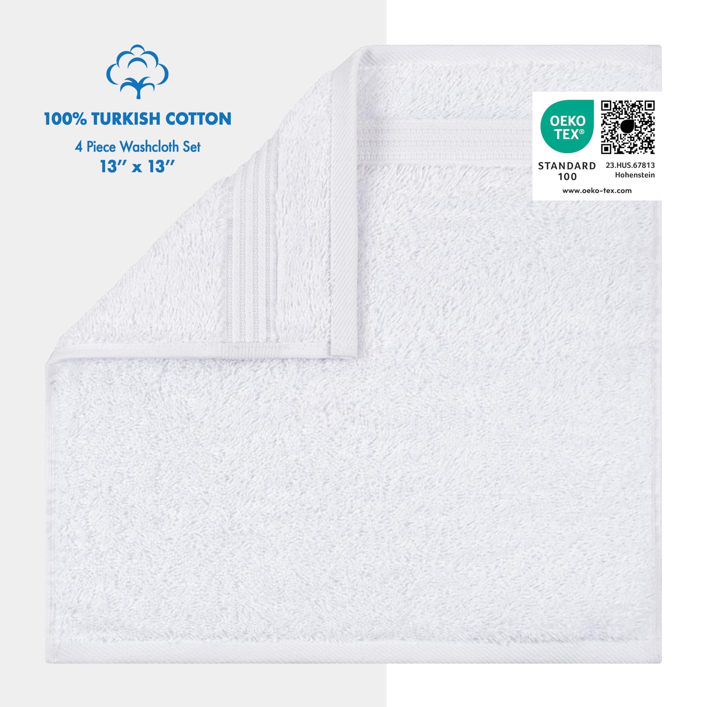Cotton Paradise 100% Cotton Turkish Washcloths for Bathroom 4 Piece Soft Absorbent Small Hand Face Towels Fluffy Wash Rags for Body, White Wash Cloths