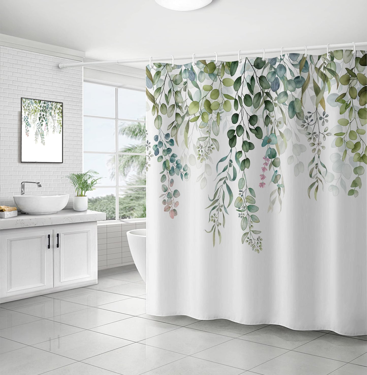 WELTRXE Shower Curtain Mould Proof Mildew Resistant, Bathroom Curtain with 12 Hooks, Waterproof Polyester Fabric Bathtub Curtain, Weighted Hem