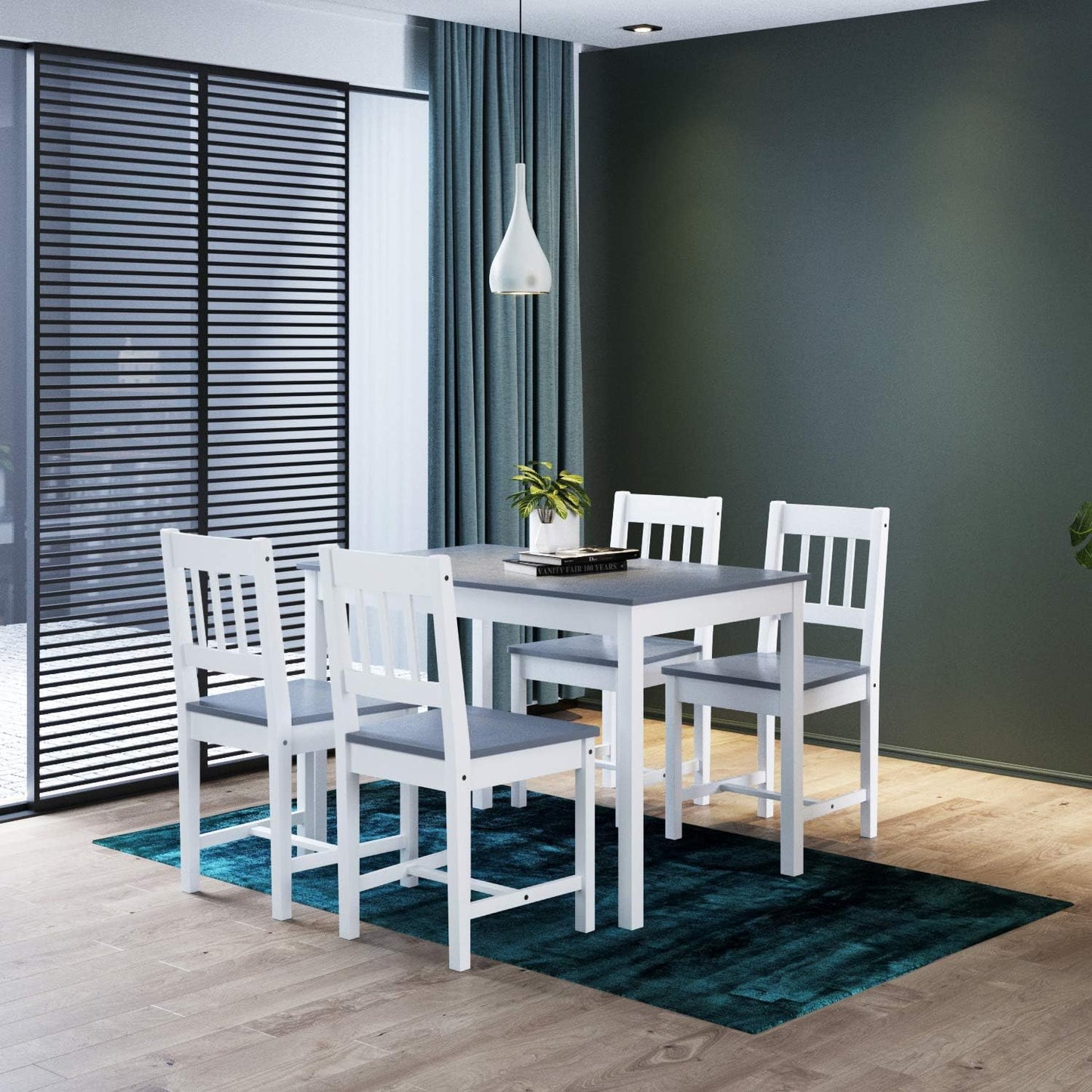 ZANOFIRA Dining Set 4 Seater Kitchen Dining Table Set with Chairs Pine Wood Dinner Set for Dining Room and Living Room Furniture Sets