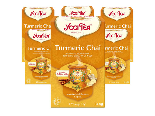 Yogi Tea, Turmeric Chai, Organic Herbal Tea, Great for Golden Milk, Blend of Turmeric, Cinnamon and Ginger, 6 Packs x 17 Tea Bags (102 Teabags Total)