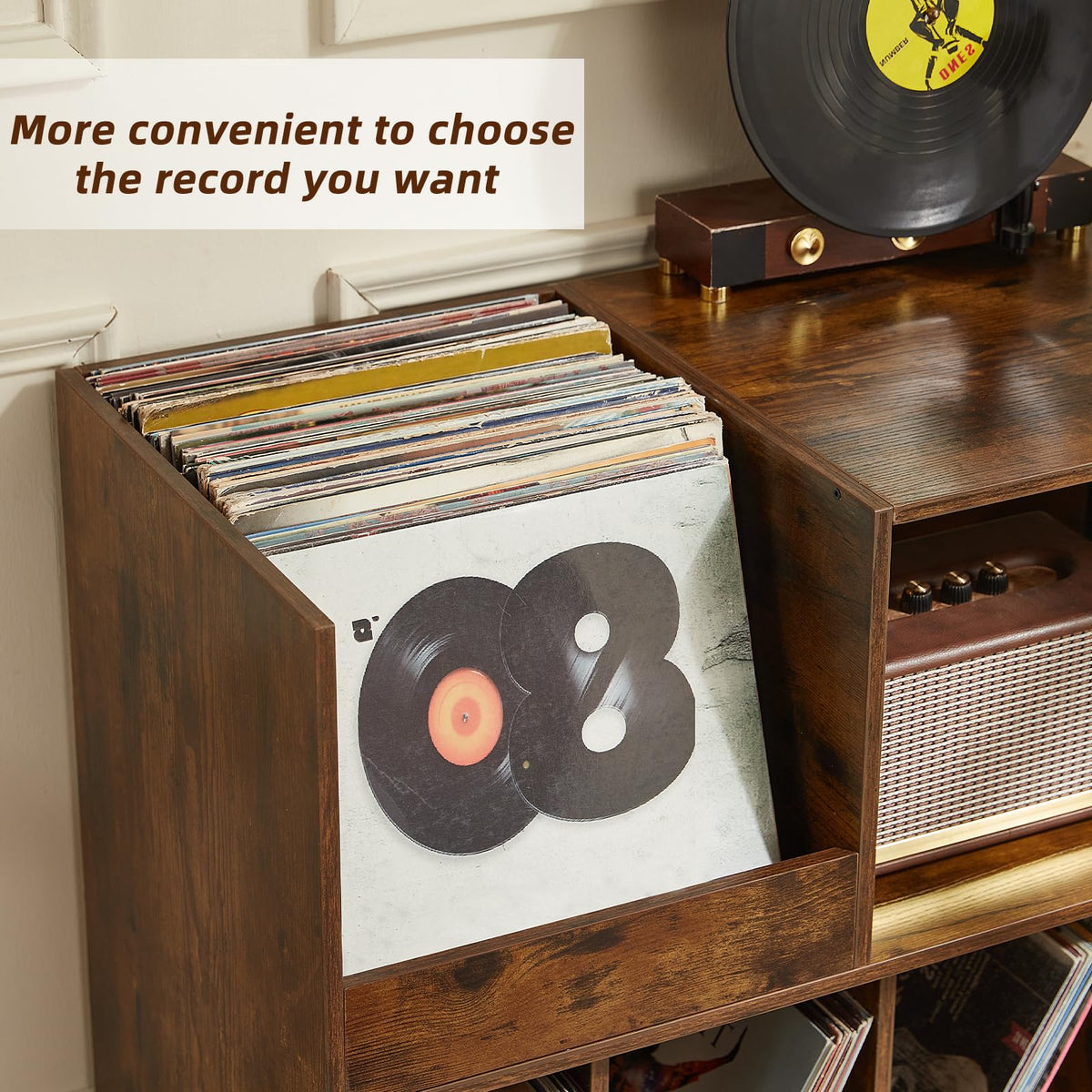 LELELINKY Large Record Player Stand, Turntable Stand with Storage, Vinyl Holder with Display Area, Record Player Table Holds Up to 450 Albums