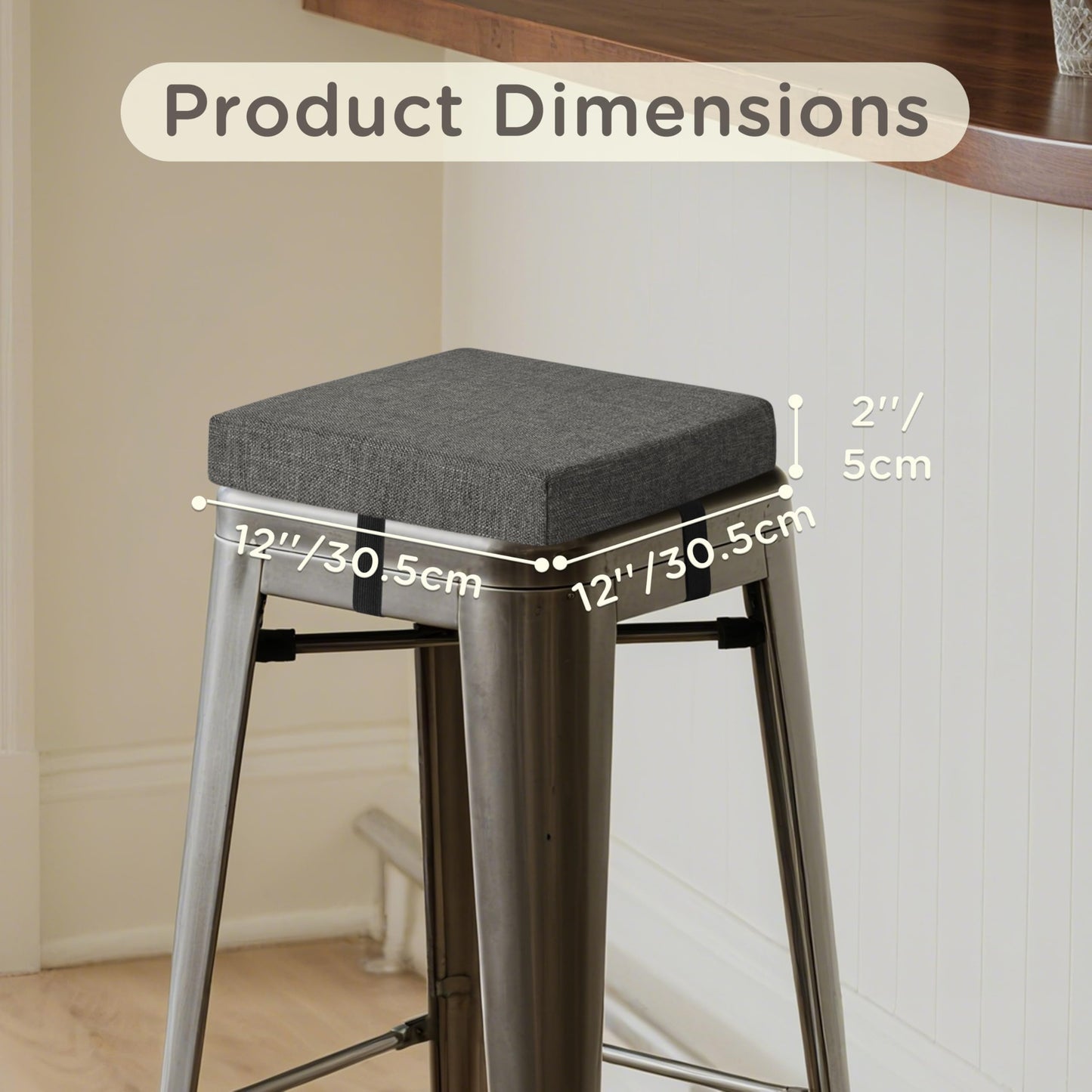 MineCozy Bar Stool Cushions Square 12" x 12" 1 Piece Dark Grey