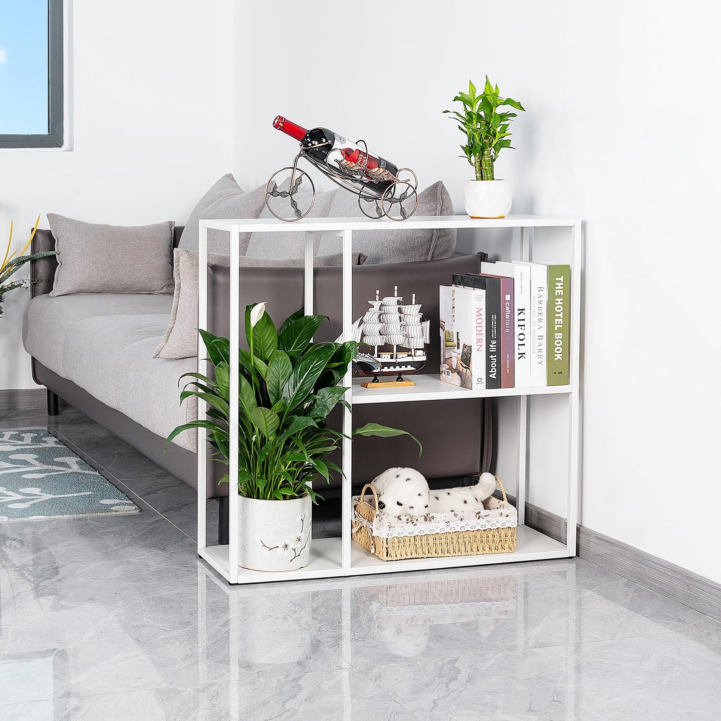 HDANI Console Table,3 Shelf Sofa Table,Thin Entryway Table,Metal Frame Couch Table for Small Spaces,Living Room,Hallway (White, 80×25×75cm)