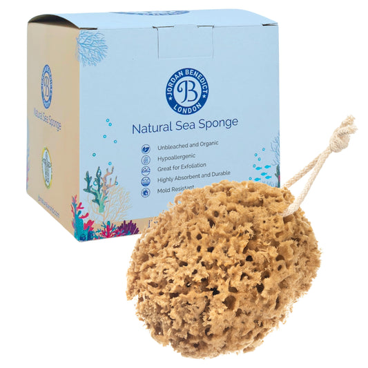 Jordan Benedict Natural Sea Sponge, Unbleached Honeycomb Bath Sponges for Adults, Gently Exfoliating Shower Sponge, Nurturing Organic Bathing Sponge