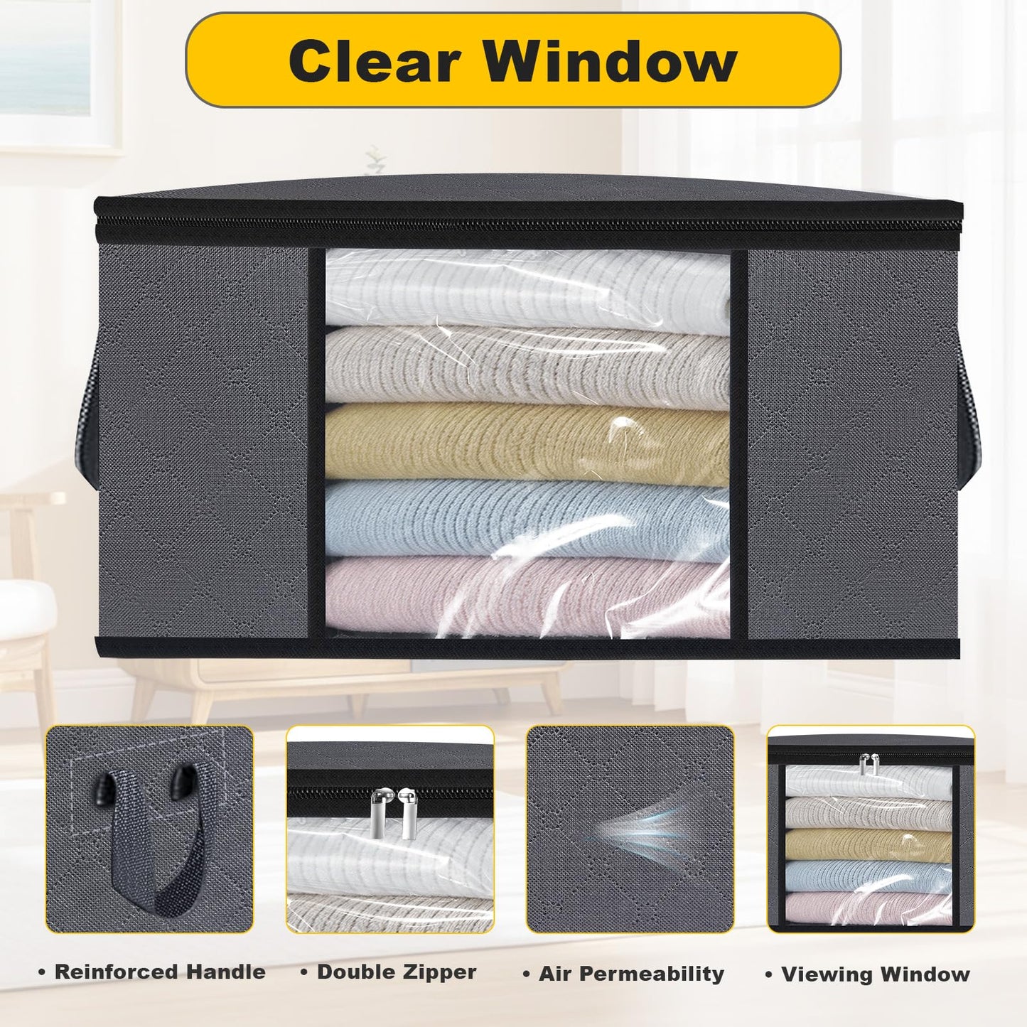 HiBaBy 45L Clothes Storage Bag, Foldable Storage Boxes with Lids Underbed Wardrobe Storage Organiser with Clear Window Moving Bags for Clothing