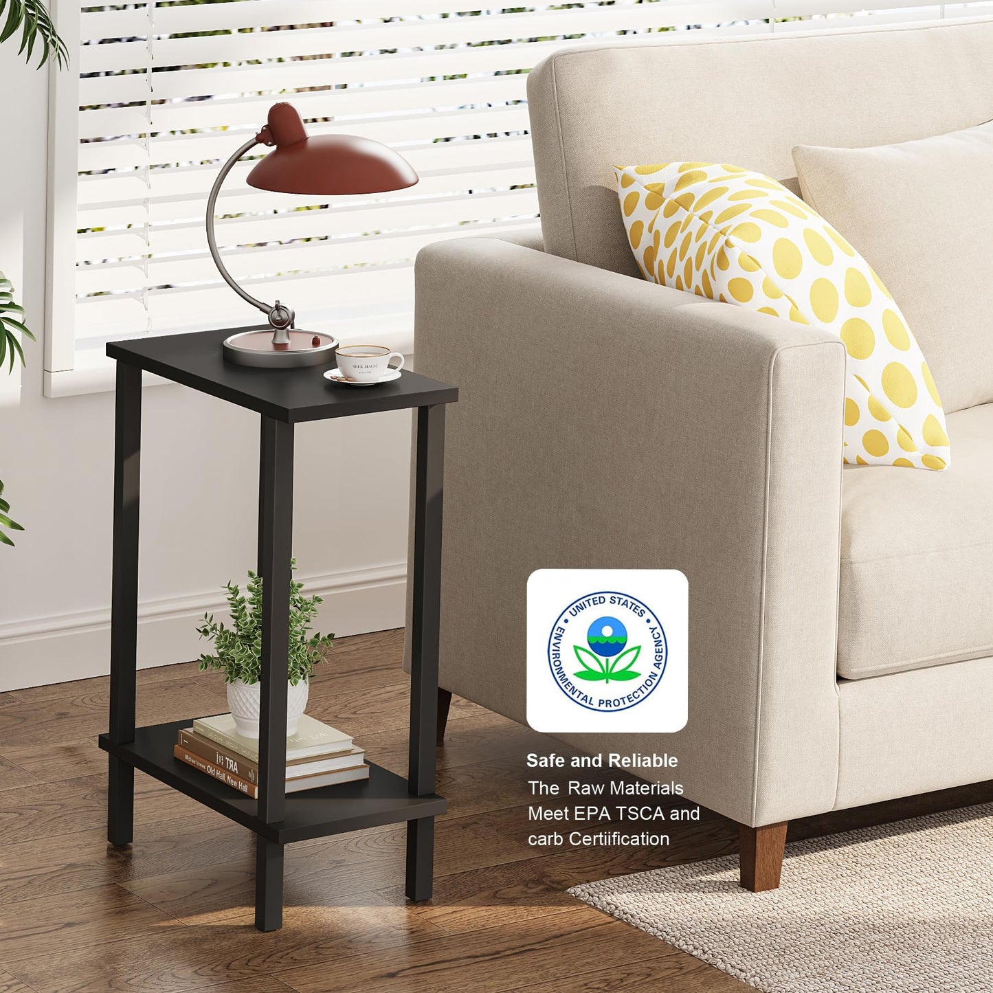 TUTOTAK Small Side Table, Narrow End Table, Skinny Sofa Table, Slim Nightstand, Living Room, Bed Room, Black TB01BK0622EU