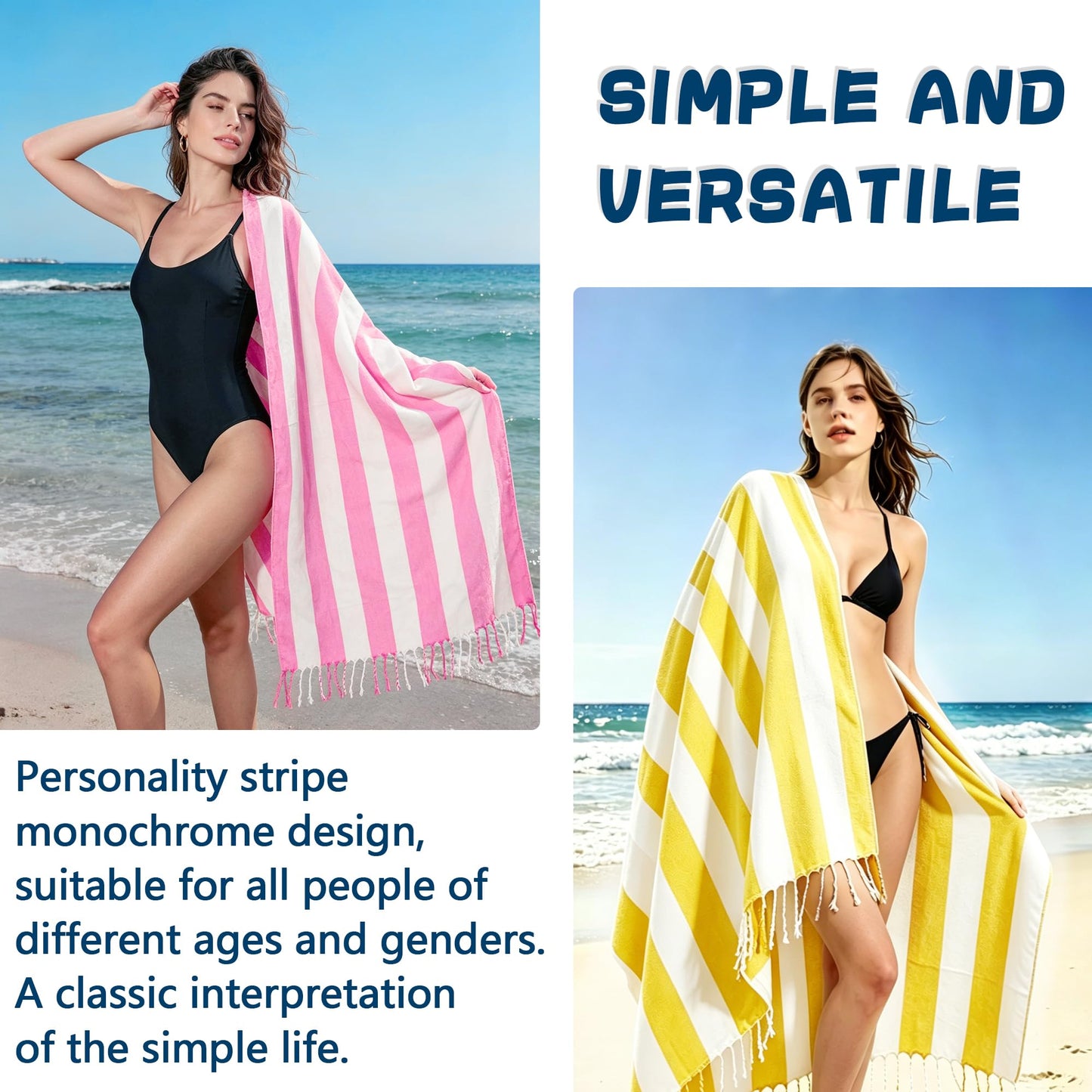 JAODFK 2 Pcs Turkish Beach Towel Cotton Lightweight Sand Free Blanket Quick Dry Serviette de Plage Towels for Swimming Camping Accessories Women