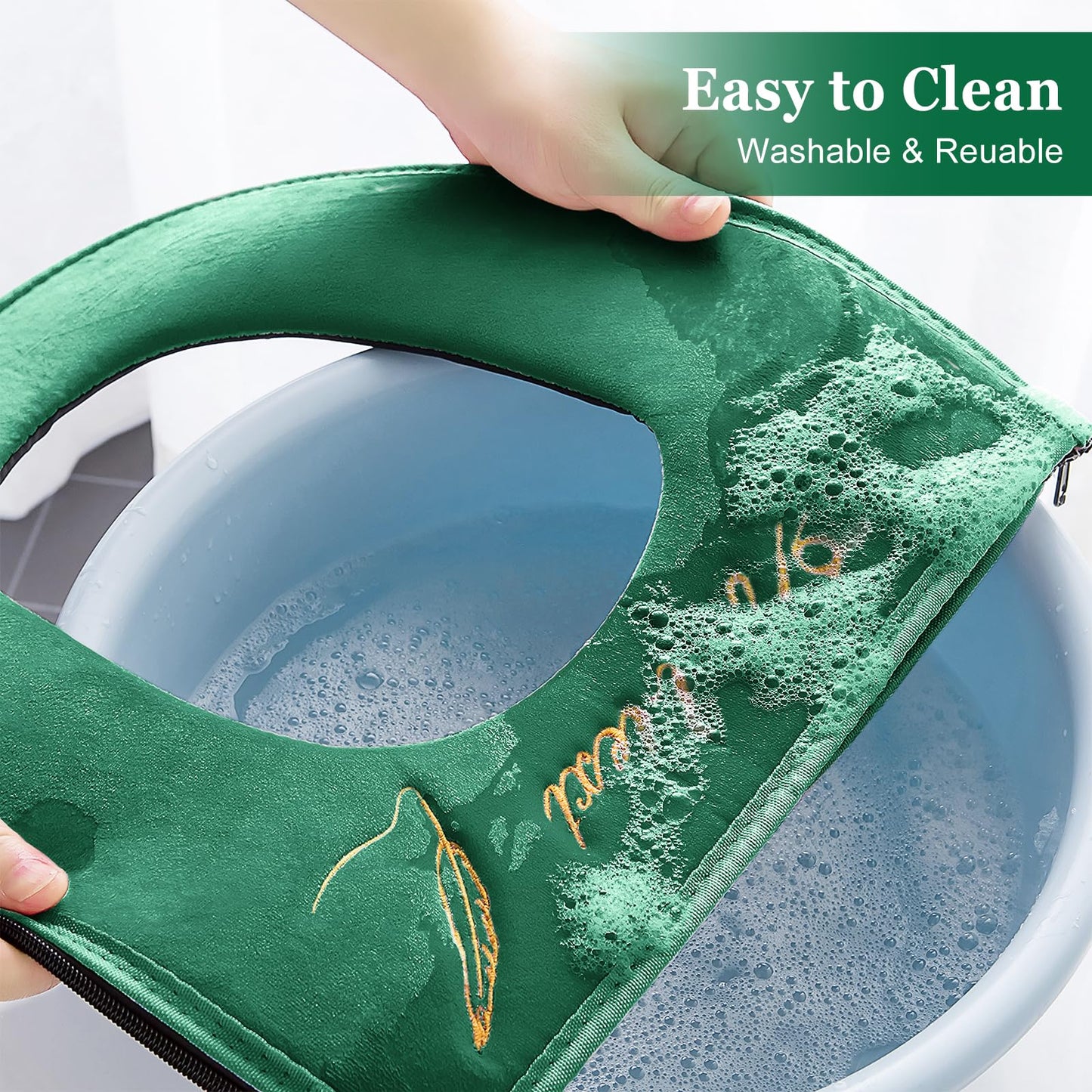 LUKDUNG Pack of 2 Toilet Seat Covers, Warm Toilet Seat Cushion, Toilets, Universal Zip Toilet Seat Cover Pad with Handle, Washable Toilet Seat Cover