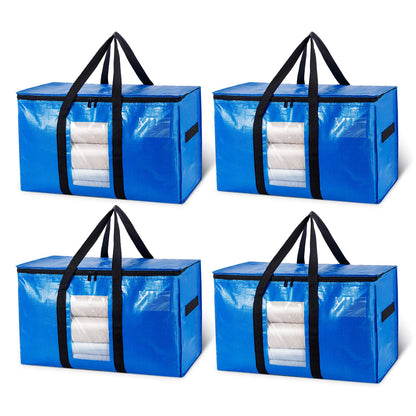 TAILI Moving Bags Extra Large Storage Bags 4 Pack, Clear Window & Reinforced Handles,Heavy Duty Storage Bags with Zips for