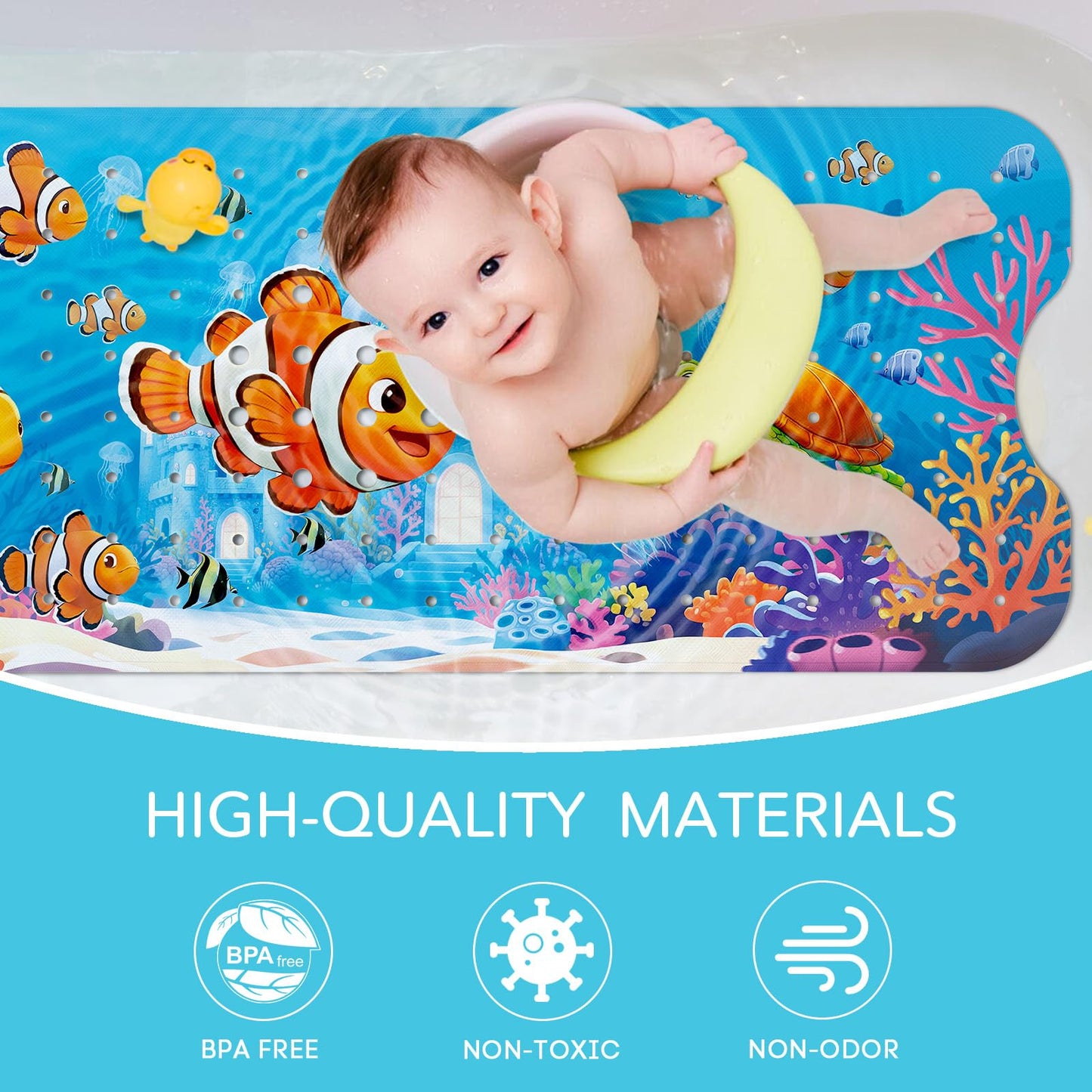 SHUCHING Cartoon Clownfish Bath Mat Non Slip Kids, 100 X 40 cm Extra Long Baby Bathtub Mat Anti Slip