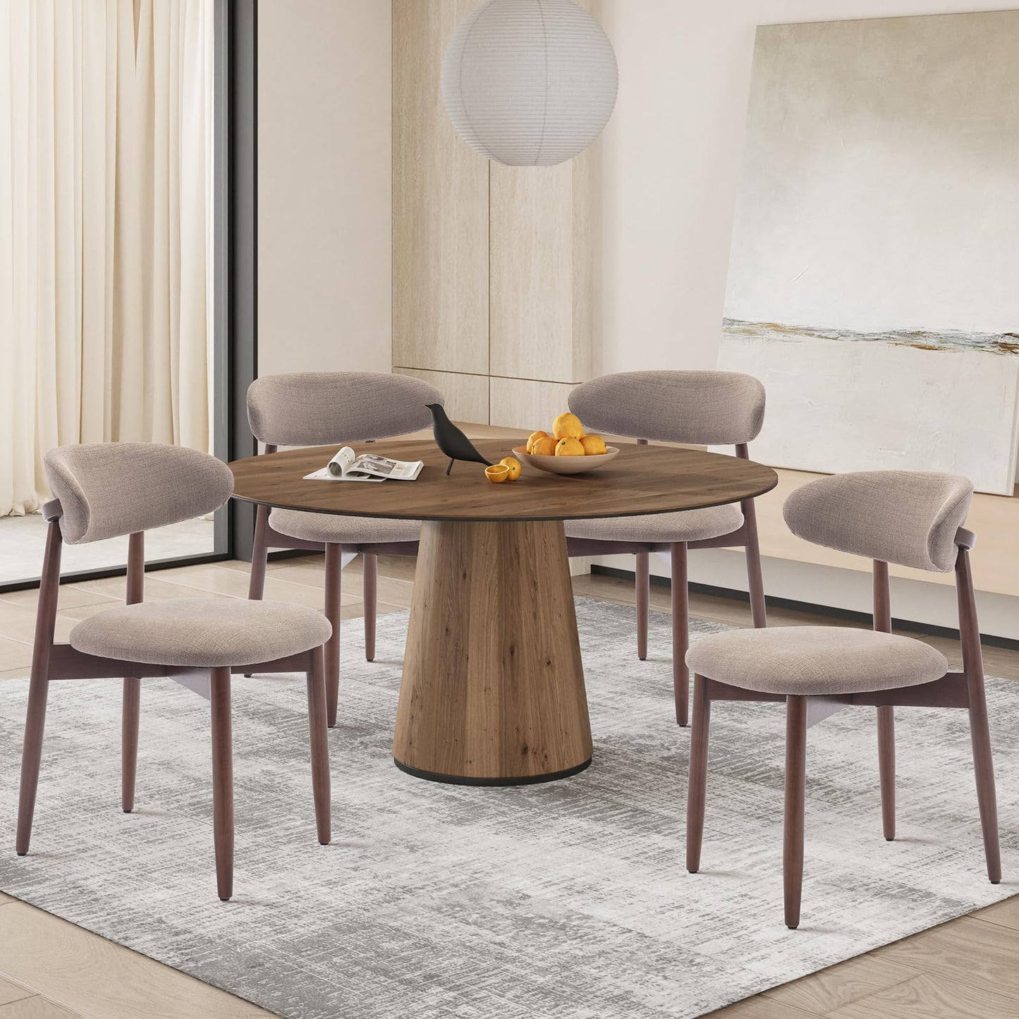 COLAMY Modern Dining Chairs Set with Wooden Legs – Upholstered Fabric Dining Room Chairs with Curved Backrest, Soft Cushion Seat