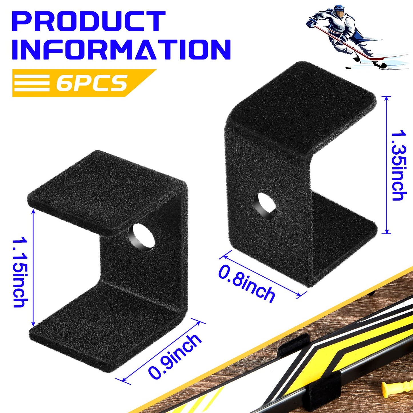 Dunzy 6 Pcs Black Hockey Stick Wall Mount Display Holder Display Hanger Ice Hockey Stick Mount for Wall Bracket for Home Office Storage Organizer