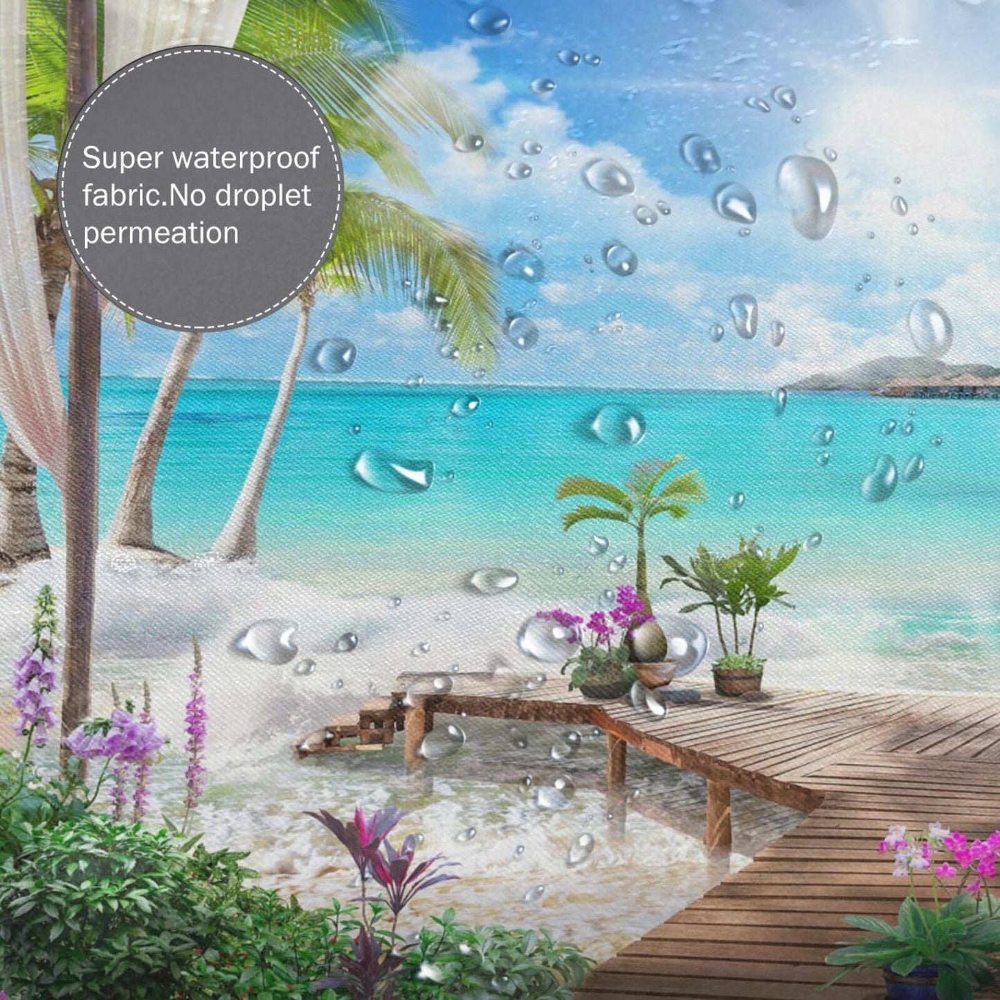 YUAOEUR 3D Landscape Garden Shower Curtain 79X72 Inch Nature Scenery Sunset at Lake View Spring Flowers Green Grass Scenery Bathroom Decoration