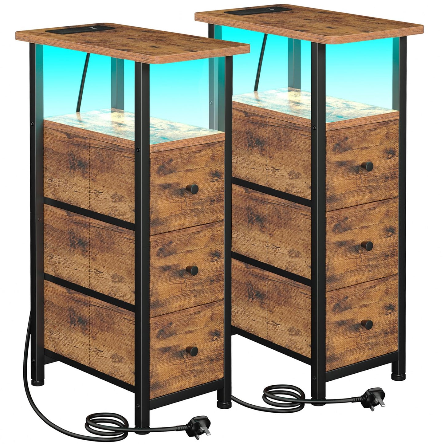 LOAKEKEL Narrow Bedside Table Set of 2, Slim Side Table for Bedroom