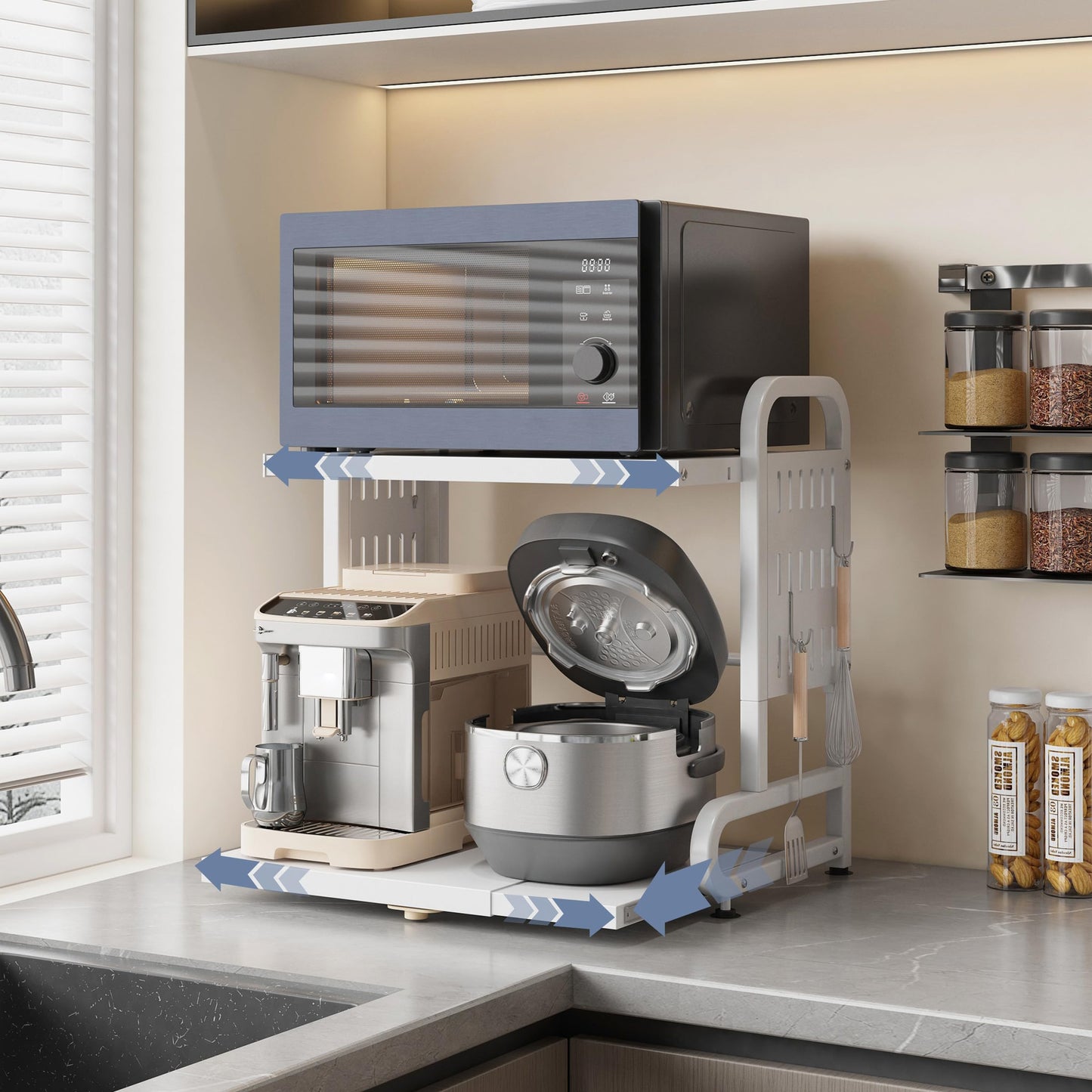 Ornestia 2-Tier Expandable Metal Microwave Shelf for Kitchen, White