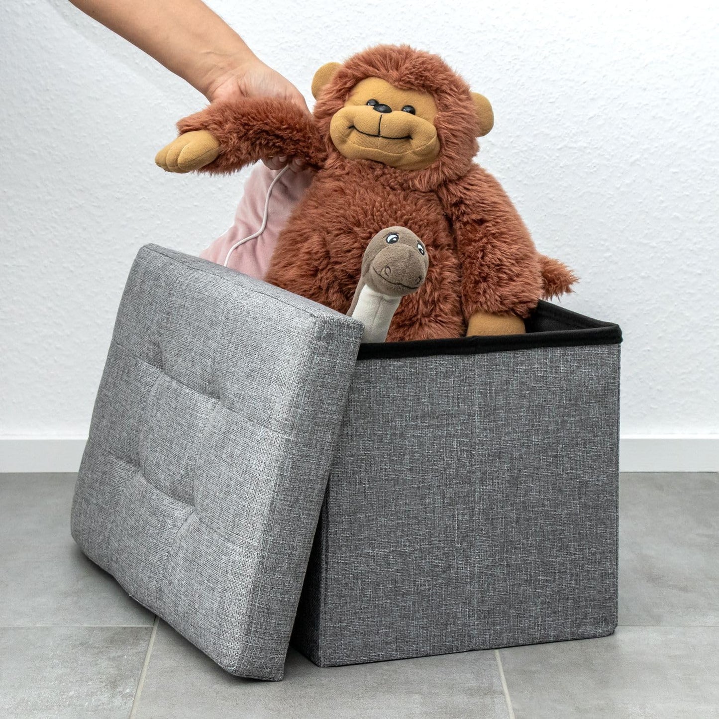 INTIRILIFE Foldable seat stool 30x30x30 cm in dark red - Seat cube with lid and storage space made of fabric with hollows