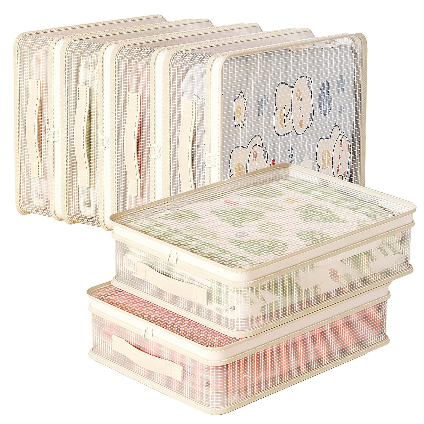 6-Pack PVC Mesh Storage Bags with Handles, Clear Zippered Organizer for Clothes, Sweater, Blanket, Bed Sheets, 30x40x12cm