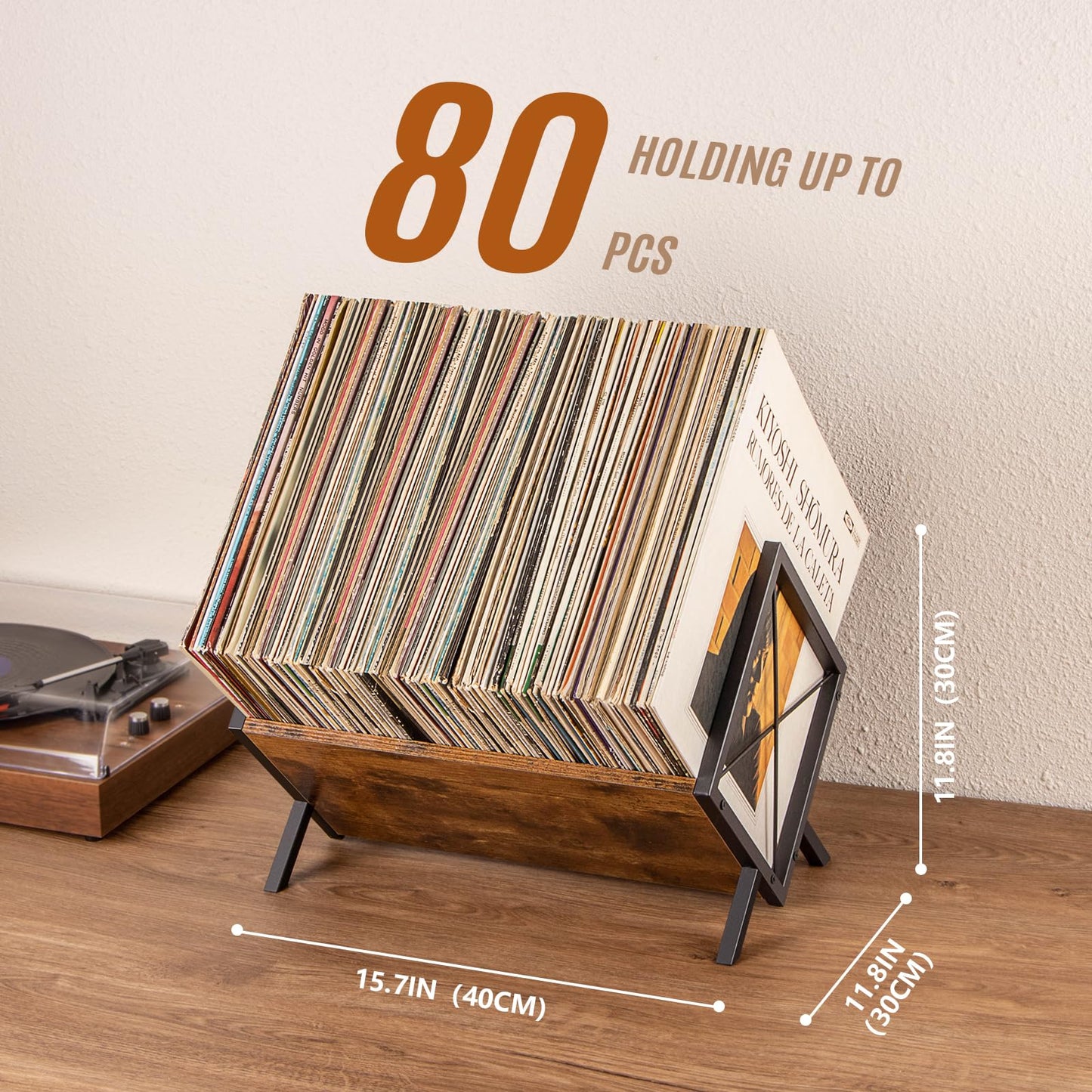 PUERSI Vinyl Record Storage Rack, 1 Tier 80 LP Record Storage Holder