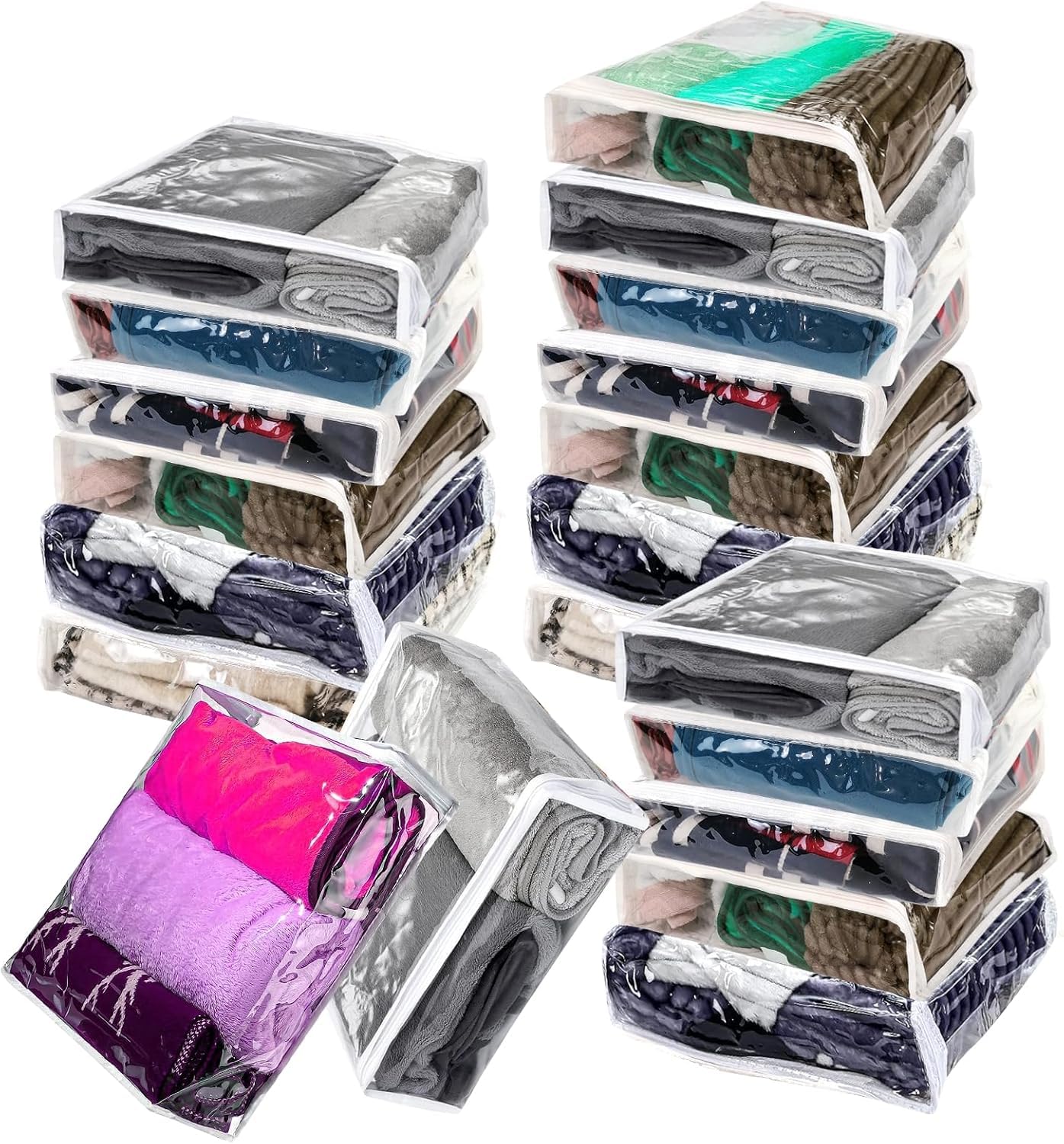 20 Pcs Clear Vinyl Zippered Sweater Storage Bags with Zipper Plastic Organizer,26 x 26 x 6 cm Storage for Clothing Blankets Sheet Linen Bed Cube