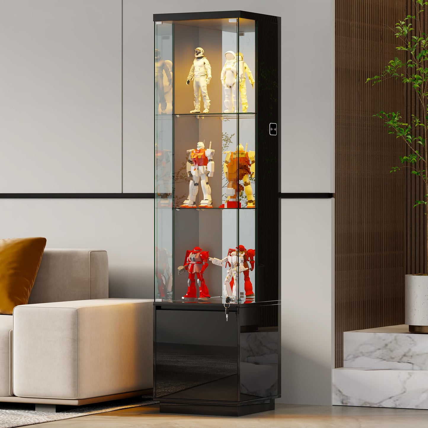 Gurexl Display Cabinets with Lockable and Glass Doors for Living Room,Black