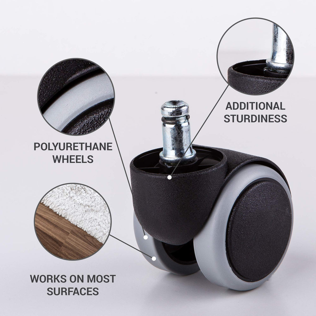 SKIR'CO 5 pcs 50 mm Rubber Chair Wheels, Rolling Office Chair Castors, Replacement Casters, Swivel Wheels, Universal Short Stems 5, Ø 11 mm