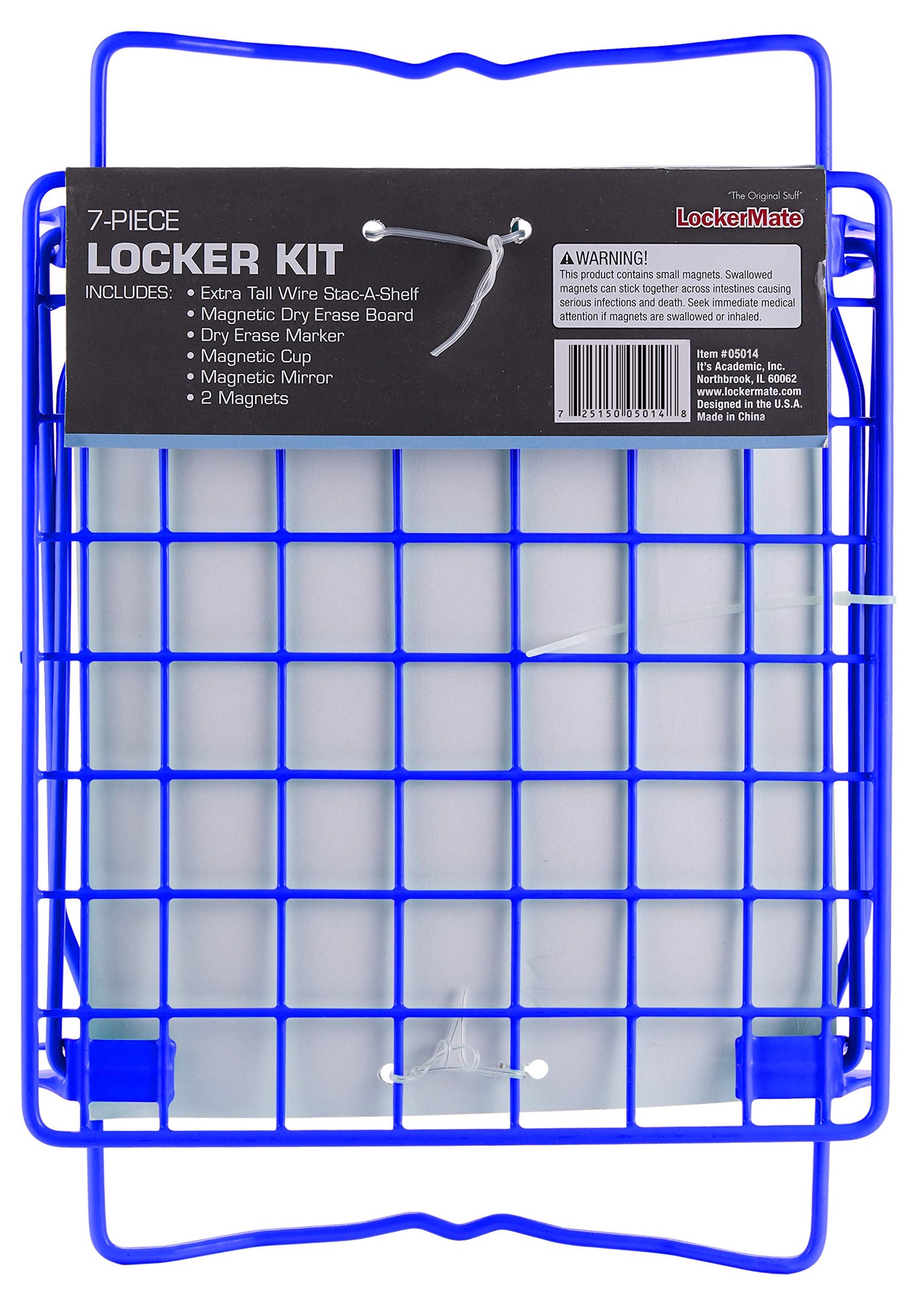 Lockermate Stac-A-Shelf Locker Shelf, Stackable Organizer, Extra Tall, Fits Standard Size School Lockers, Blue