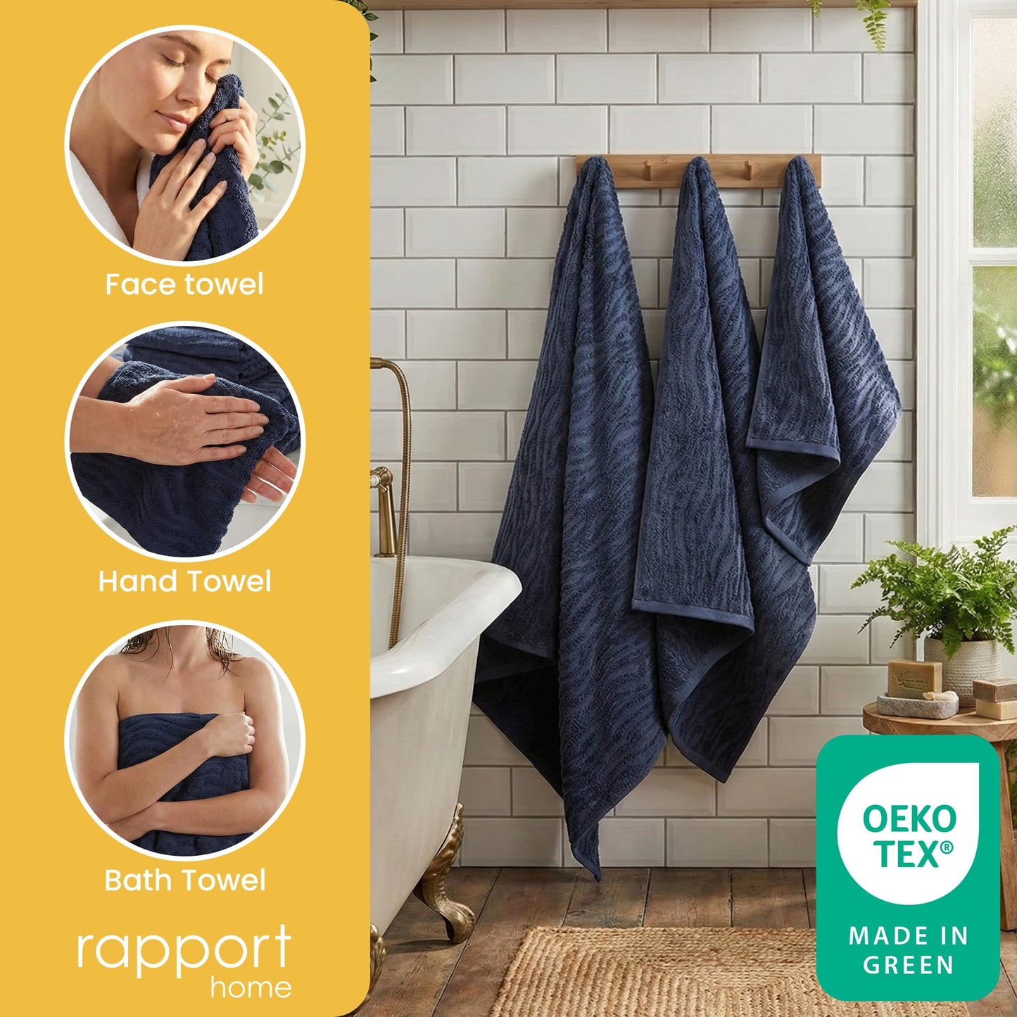 Rapport Home Safari 6-Piece Towel Bale | Bale Midnight Blue | Luxurious 100% Cotton 500gsm Bathroom Set
