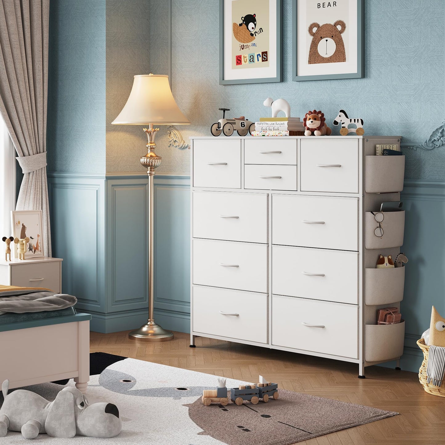 WLIVE White Chest of Drawers with Side Pockets, 10 Fabric Drawers Bedroom