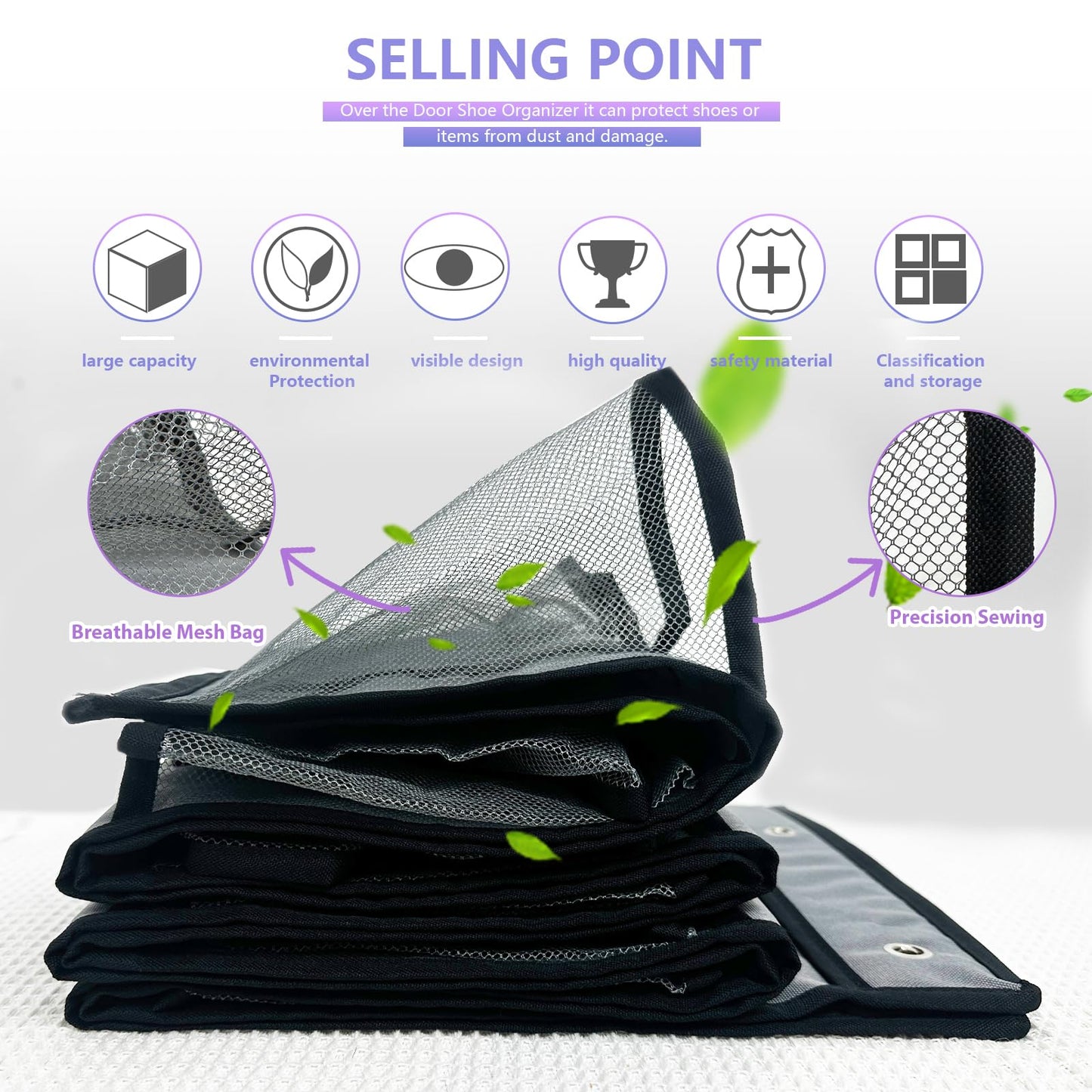 VERONLY 35 Large Pockets Over the Door Shoe Organizer, Extra Sturdy Oxford Fabric Hanging Shoe Rack for Door Closet