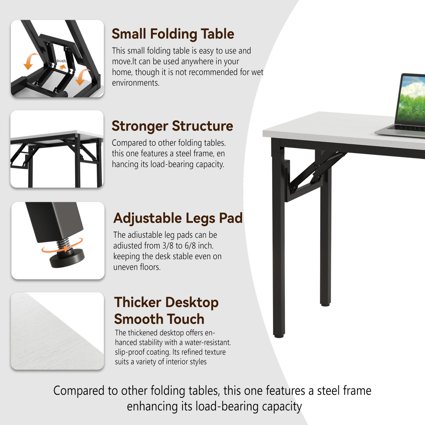 Xyphren Small Folding Desk, No Assembly- 80x40cm Folding Computer Desk, Perfect Office Desk for Small Spaces in Bedroom,Outside